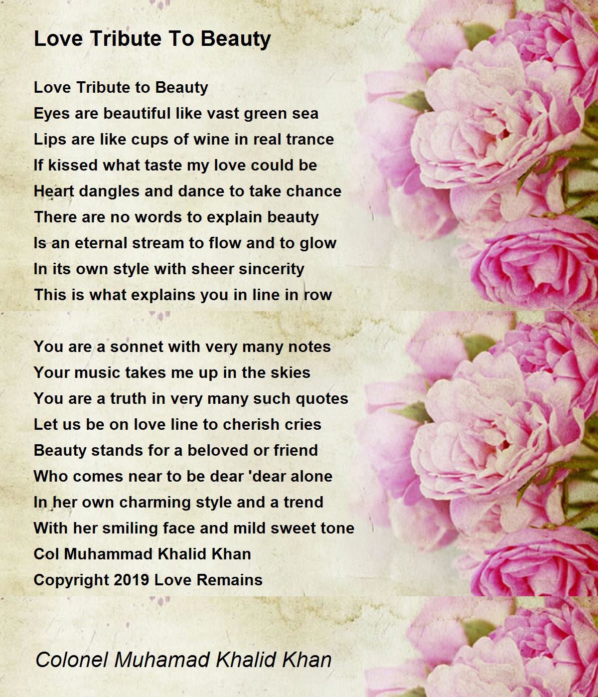 Love Tribute To Beauty - Love Tribute To Beauty Poem by Colonel ...