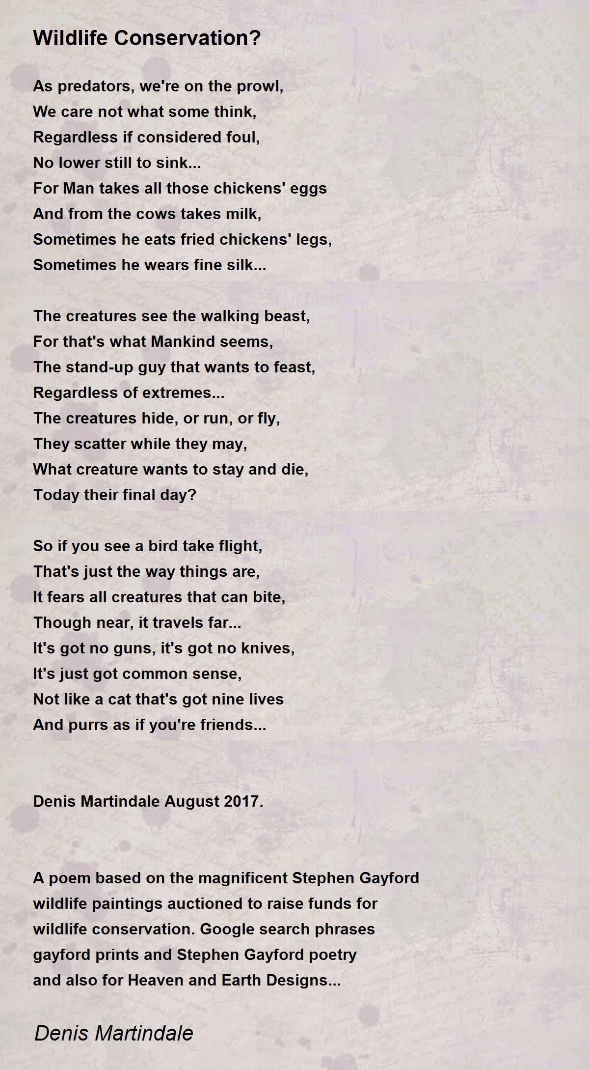 Wildlife Conservation? - Wildlife Conservation? Poem by Denis Martindale