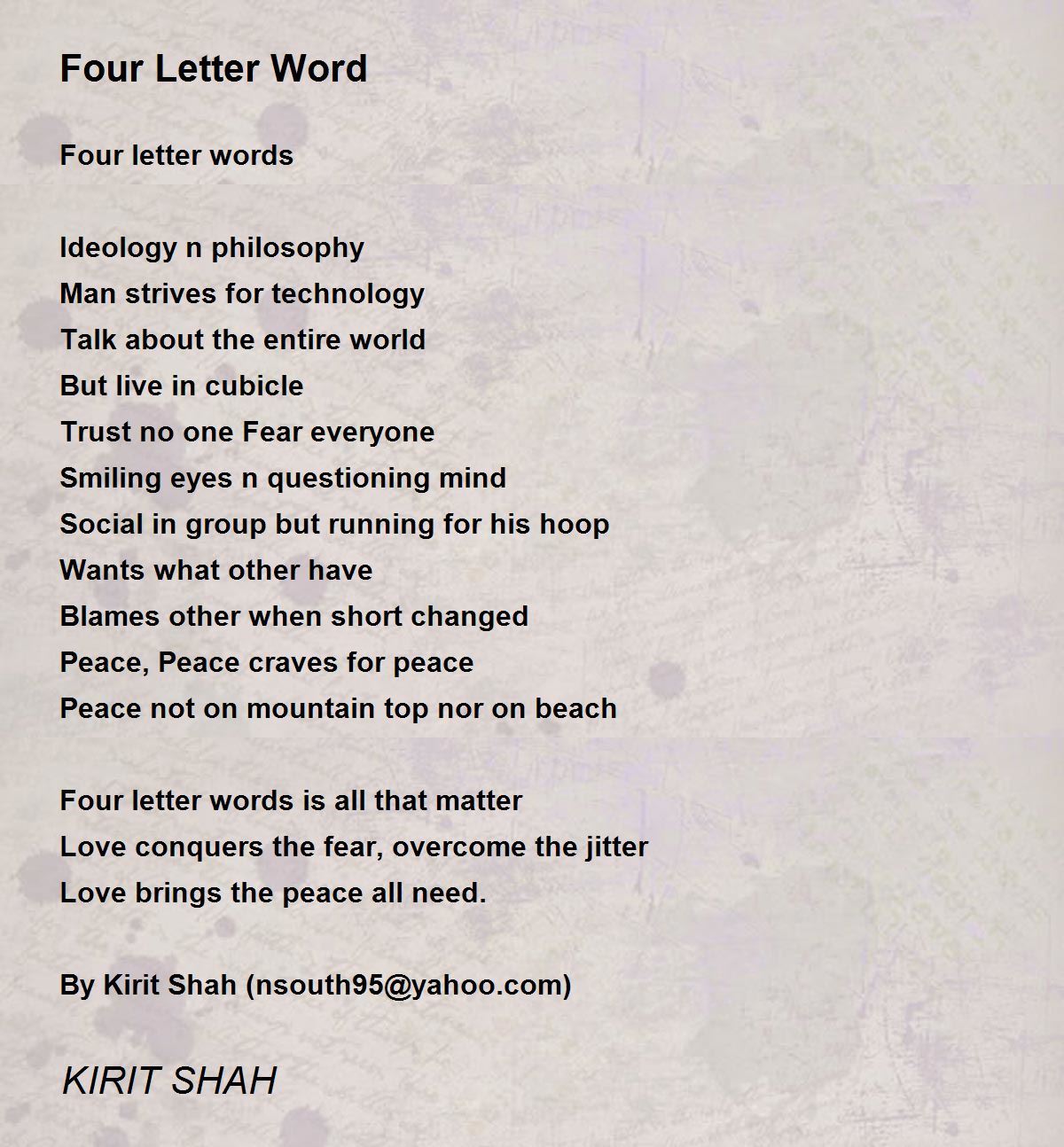 Four Letter Word Four Letter Word Poem by KIRIT SHAH