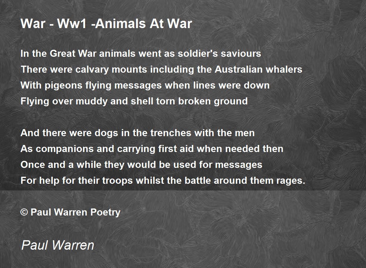 War - Ww1 -Animals At War - War - Ww1 -Animals At War Poem by Paul Warren