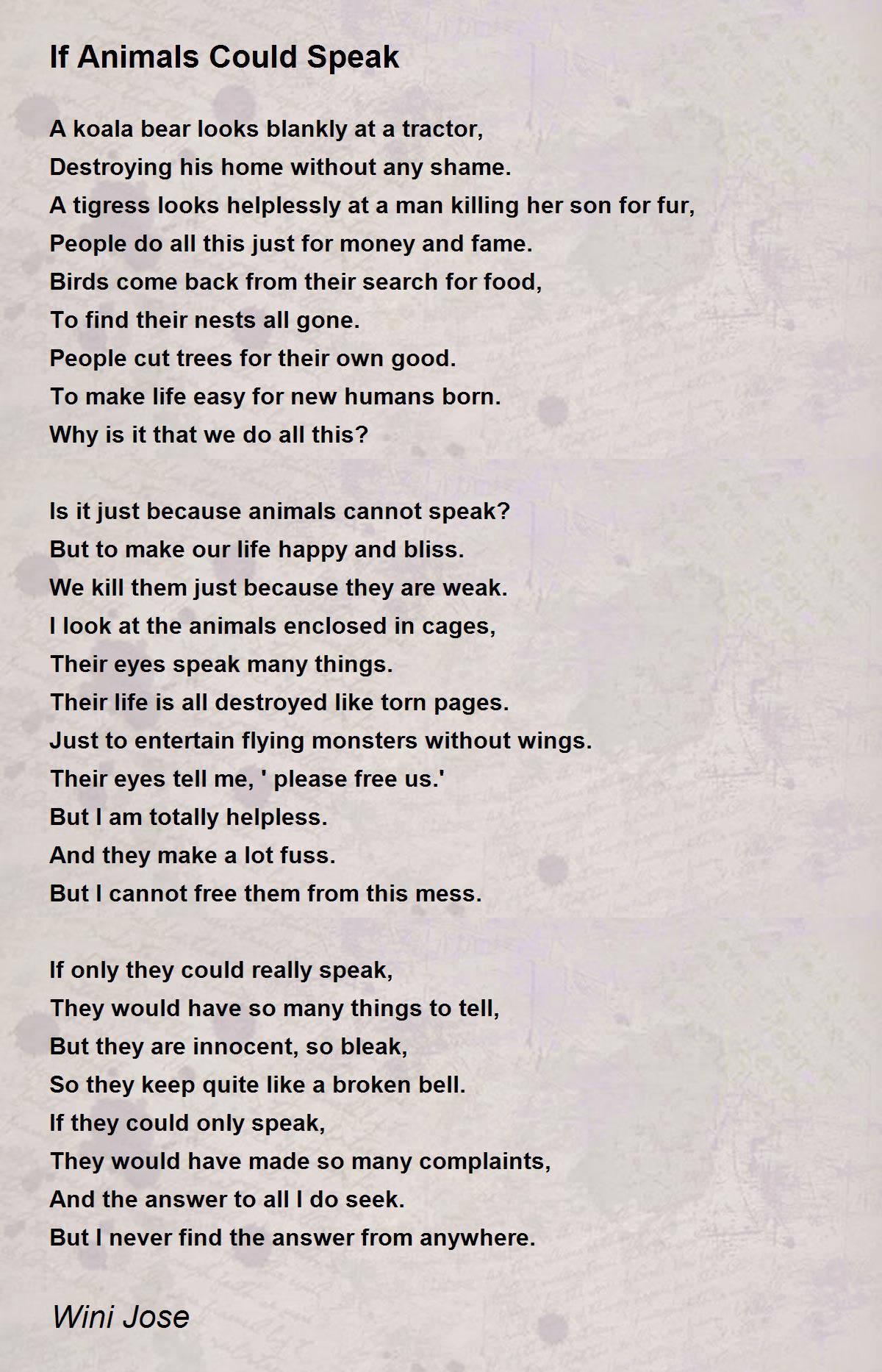 If Animals Could Speak - If Animals Could Speak Poem by Wini Jose