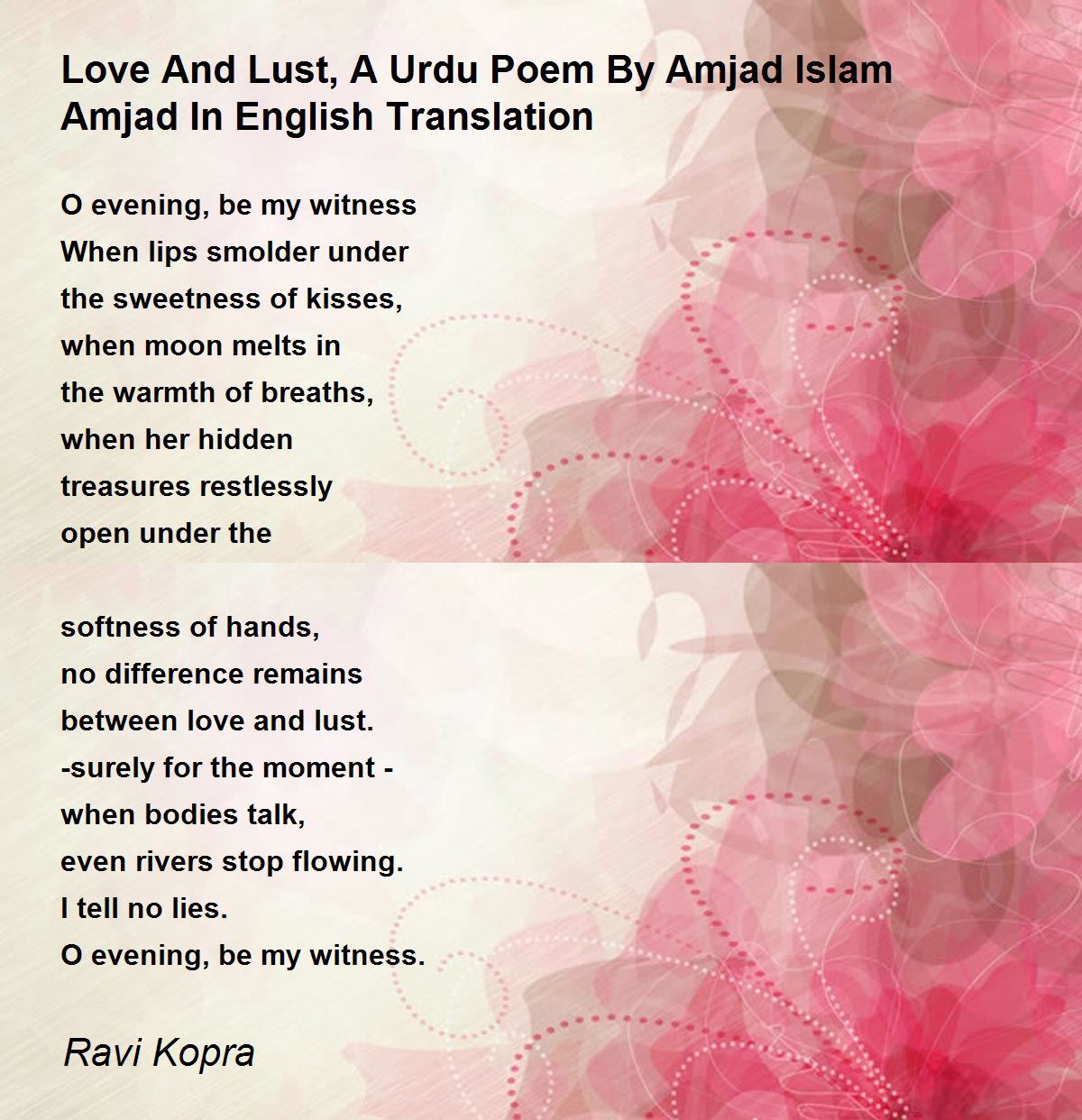 Love And Lust, A Urdu Poem By Amjad Islam Amjad In English ...