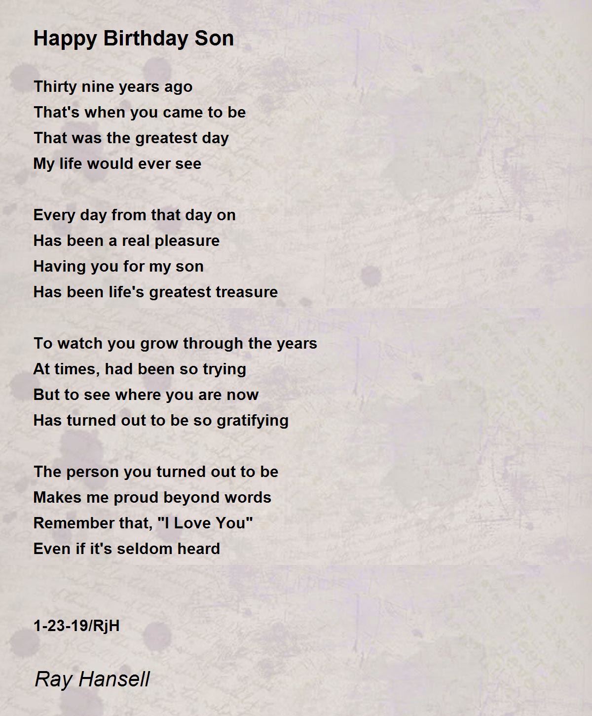 Happy Birthday Son - Happy Birthday Son Poem by Ray Hansell