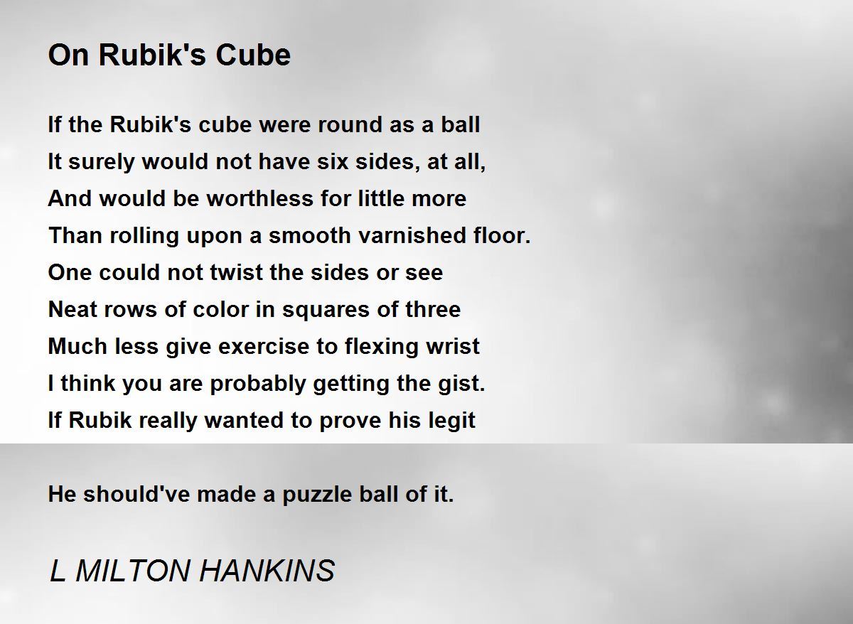 On Rubik s Cube On Rubik s Cube Poem by L MILTON HANKINS