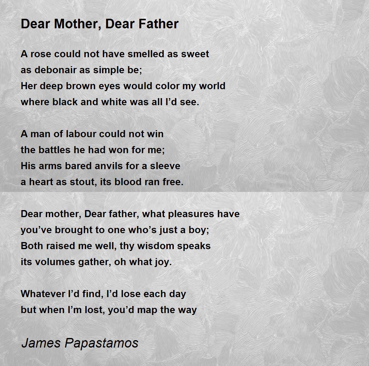Dear Mother, Dear Father - Dear Mother, Dear Father Poem by James ...