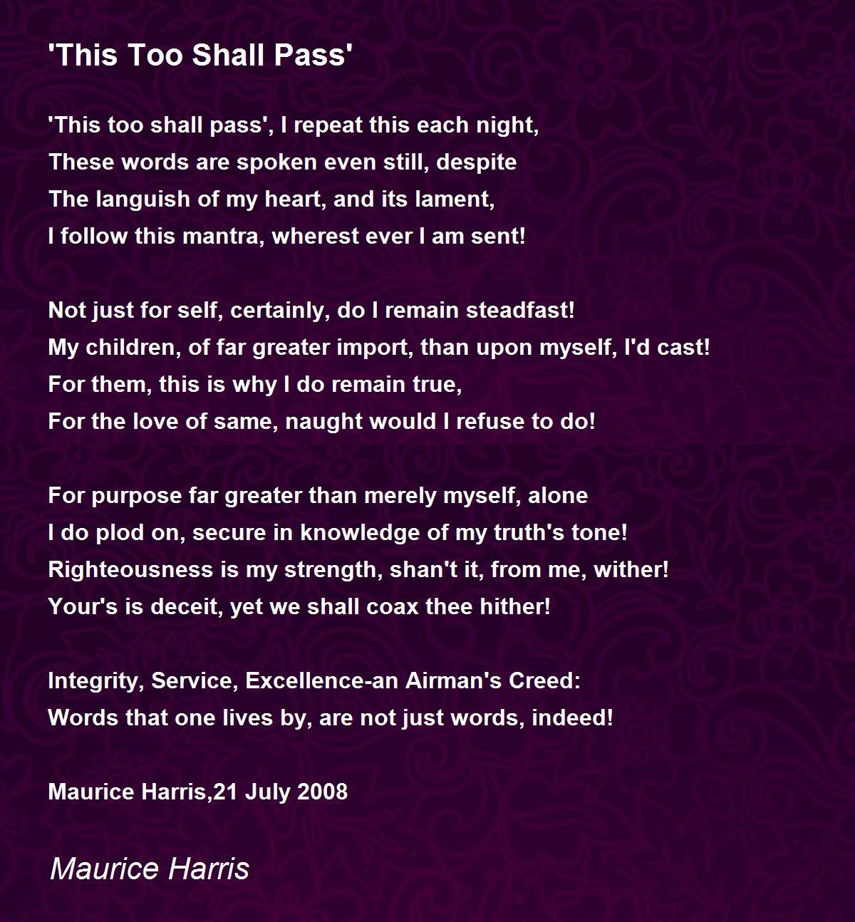 This Too Shall Pass' - 'This Too Shall Pass' Poem by Maurice Harris