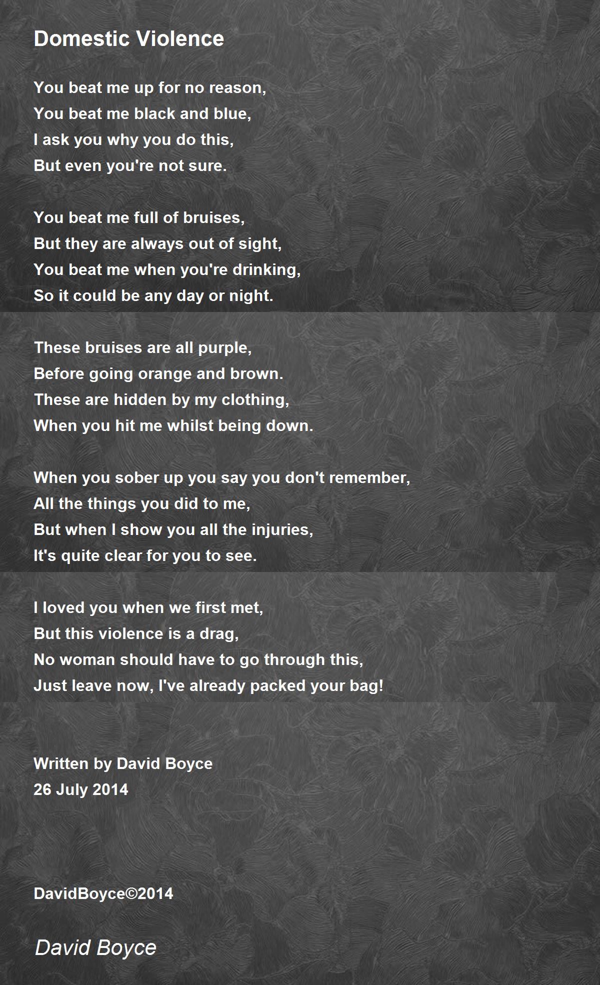 Domestic Violence Poem By David Boyce