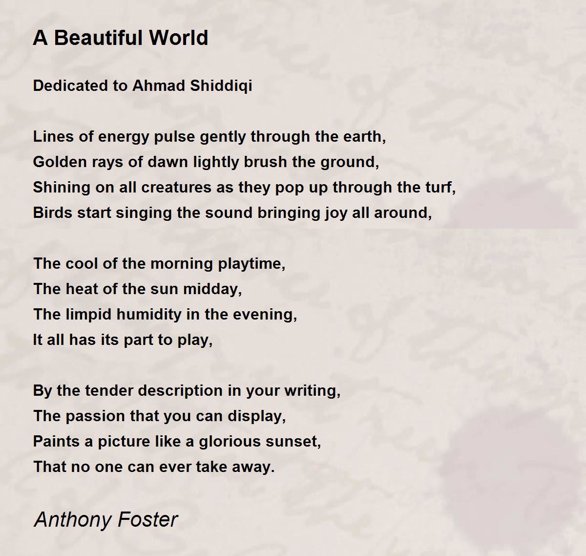 A Beautiful World - A Beautiful World Poem by Anthony Foster