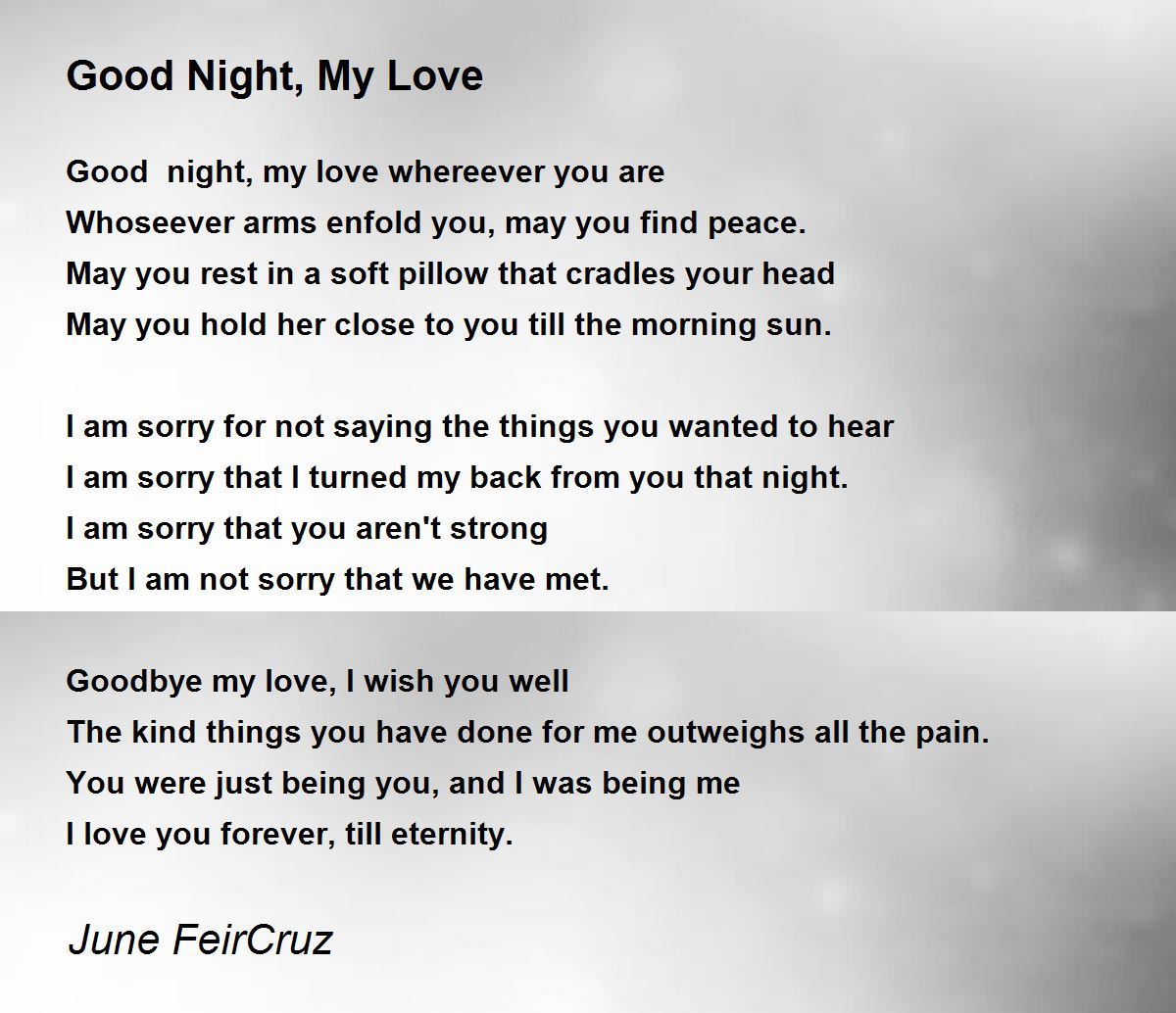 Good Night, My Love - Good Night, My Love Poem by June FeirCruz
