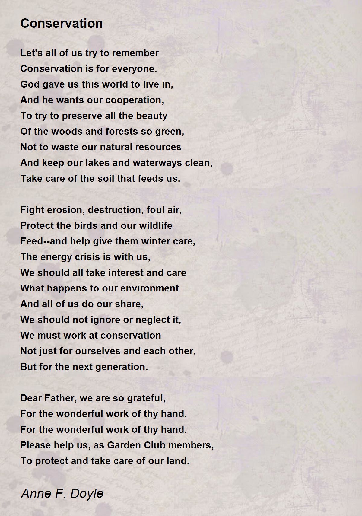 Conservation - Conservation Poem by Anne F. Doyle