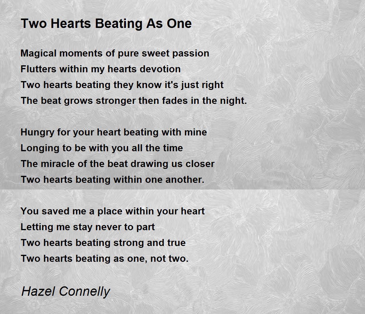 Opførsel tjene Indgang Two Hearts Beating As One - Two Hearts Beating As One Poem by Hazel Connelly