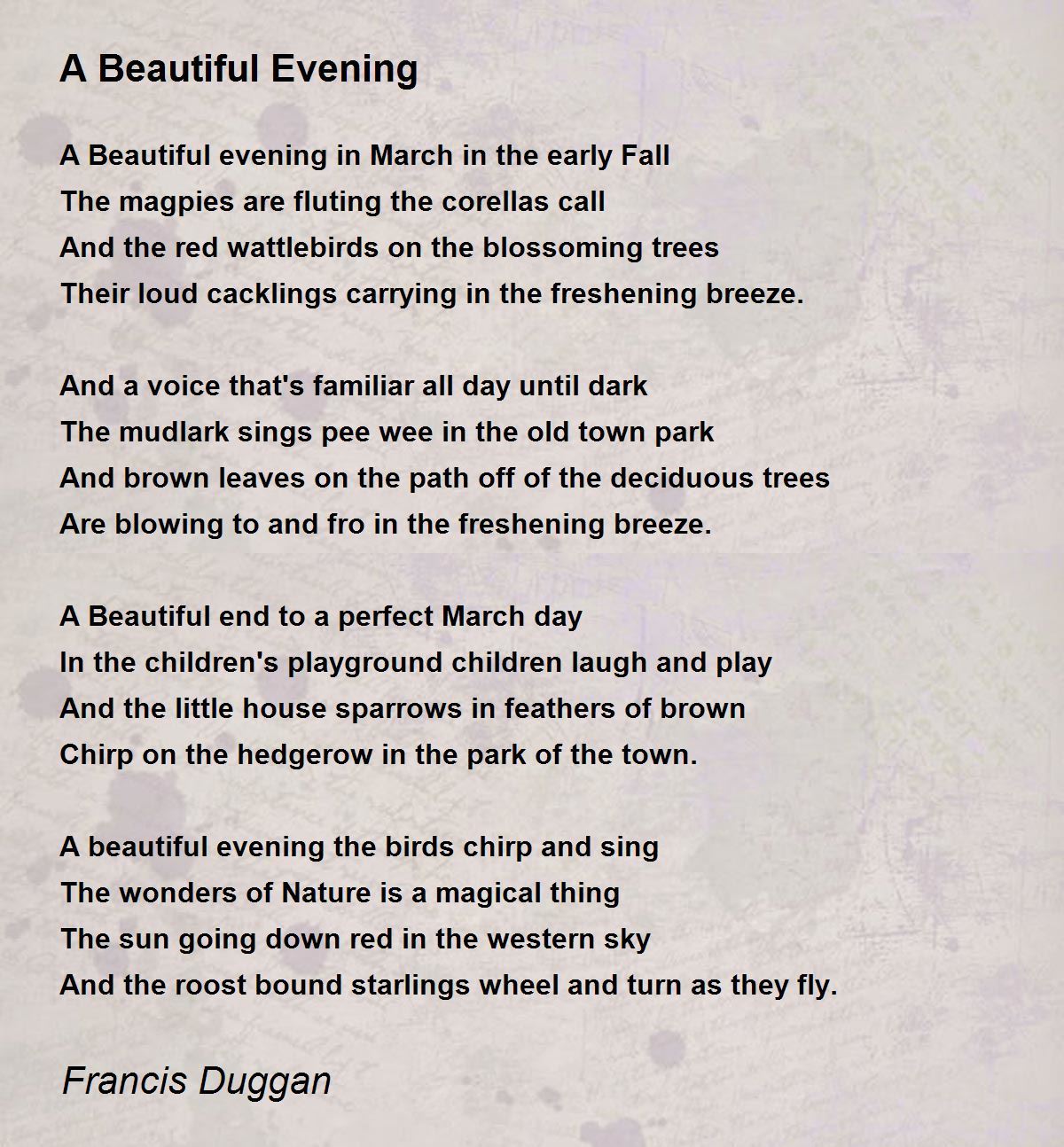 A Beautiful Evening - A Beautiful Evening Poem by Francis Duggan