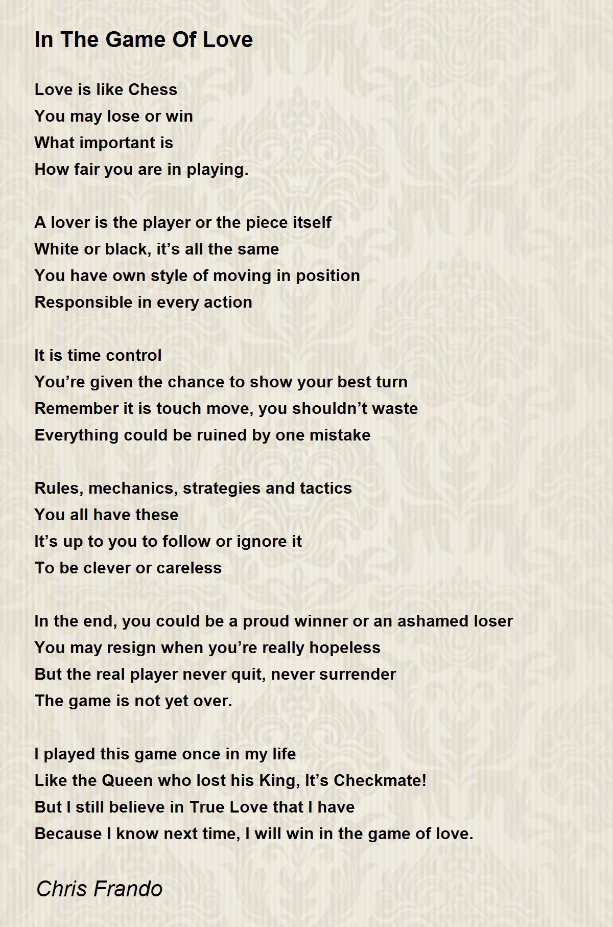 In The Game Of Love - In The Game Of Love Poem by Chris Frando