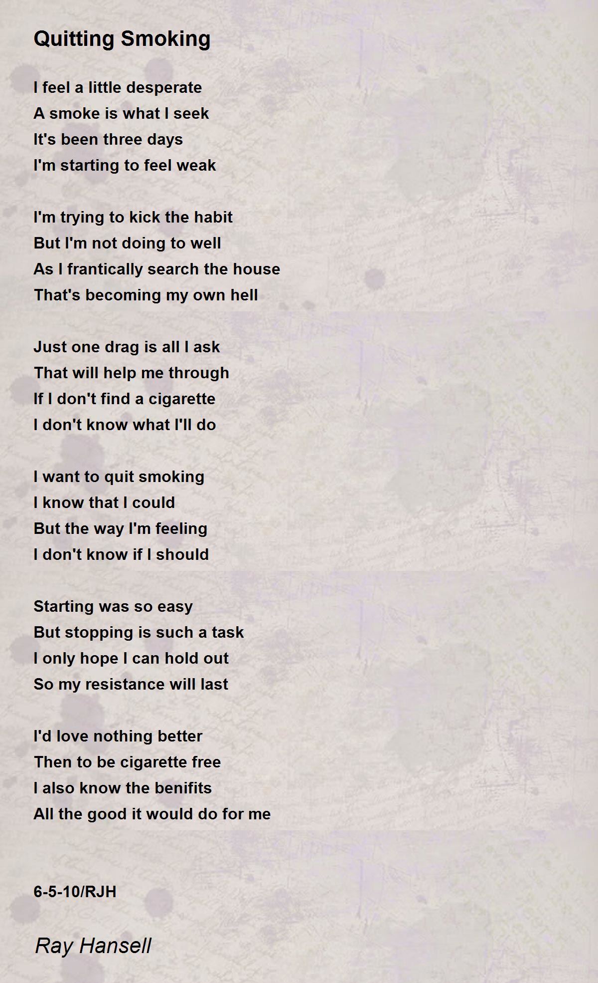 Quitting Smoking - Quitting Smoking Poem by Ray Hansell