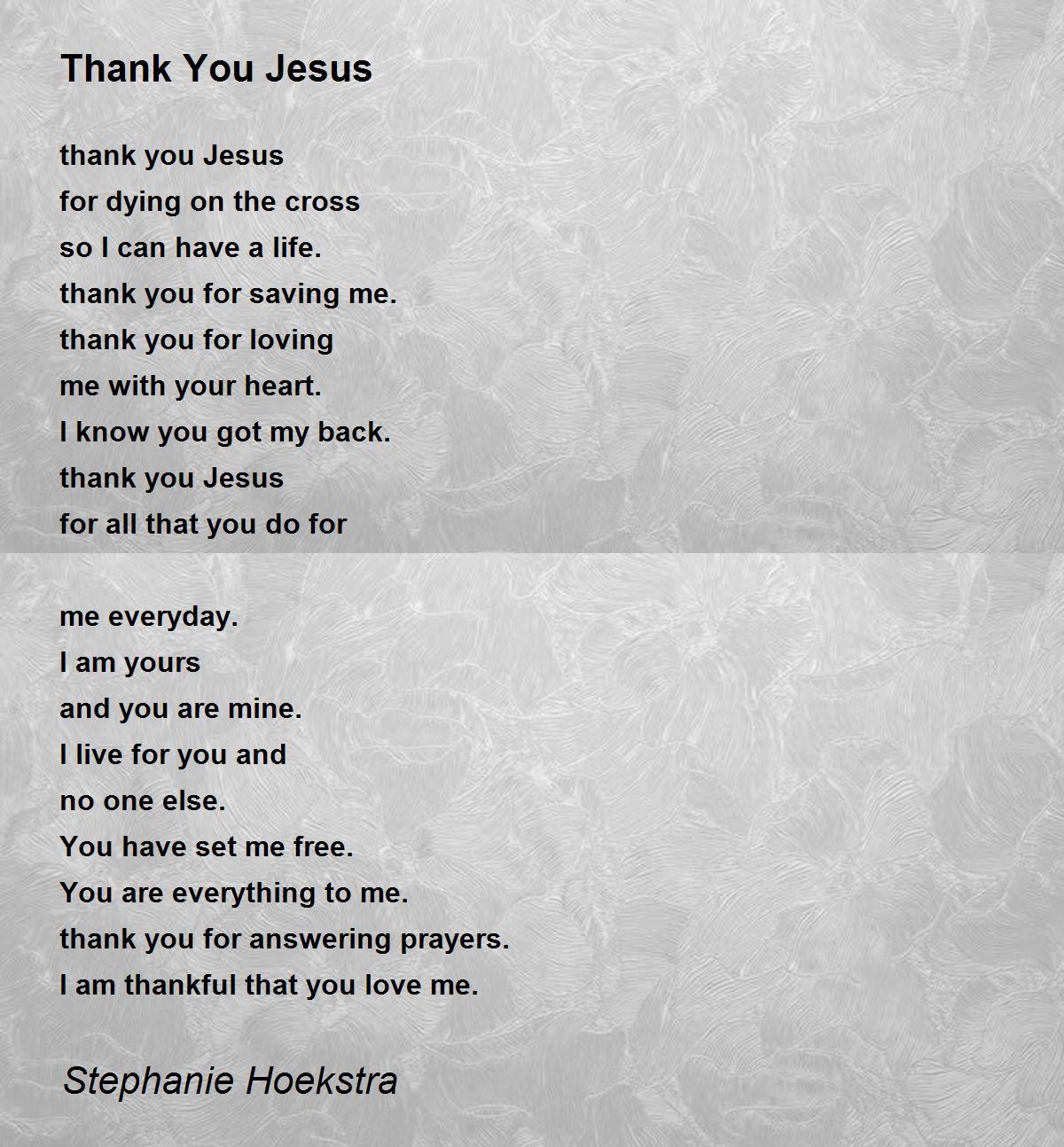 Thank You Jesus - Thank You Jesus Poem by Stephanie Hoekstra