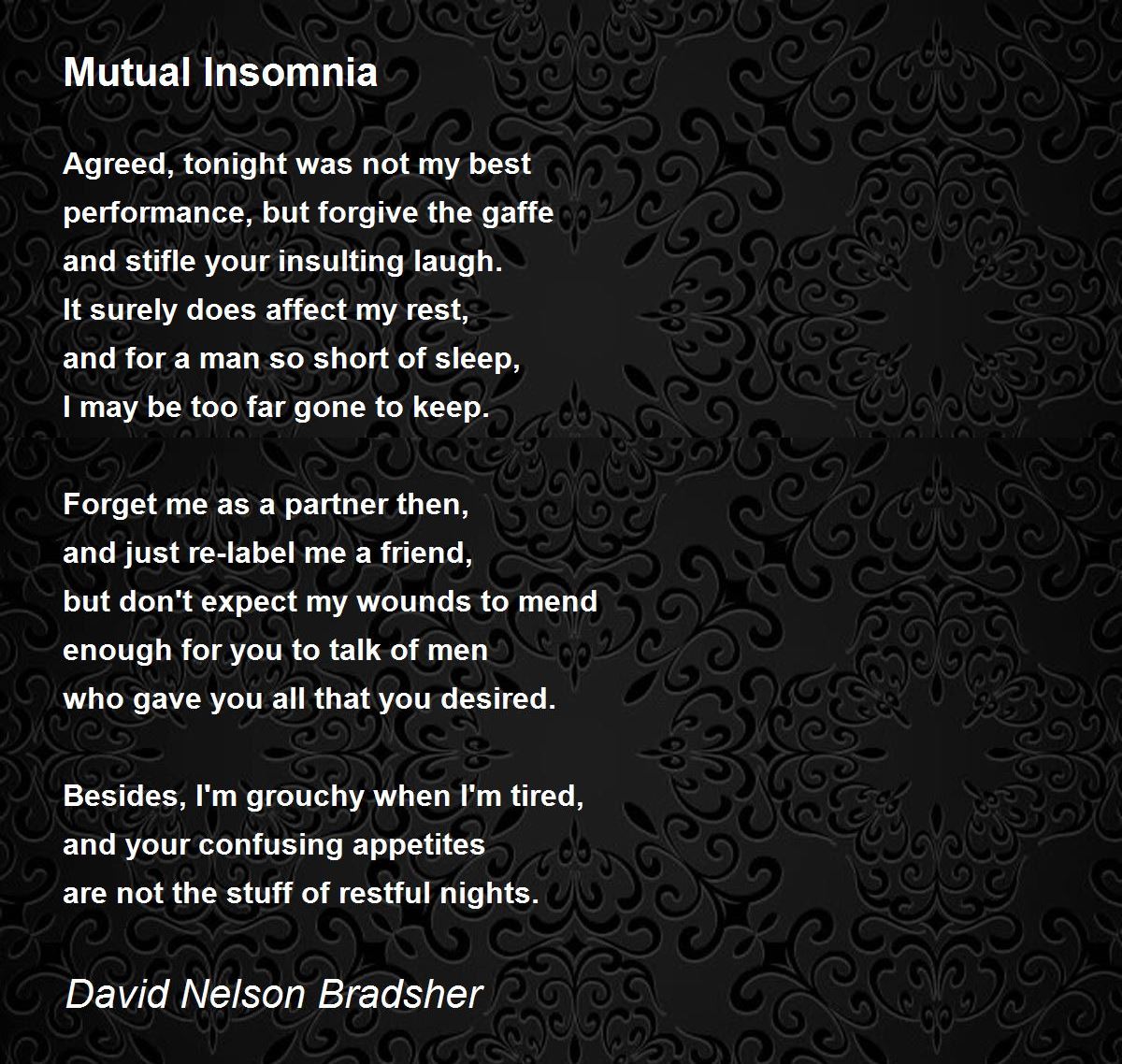 Mutual Insomnia Poem By David Nelson