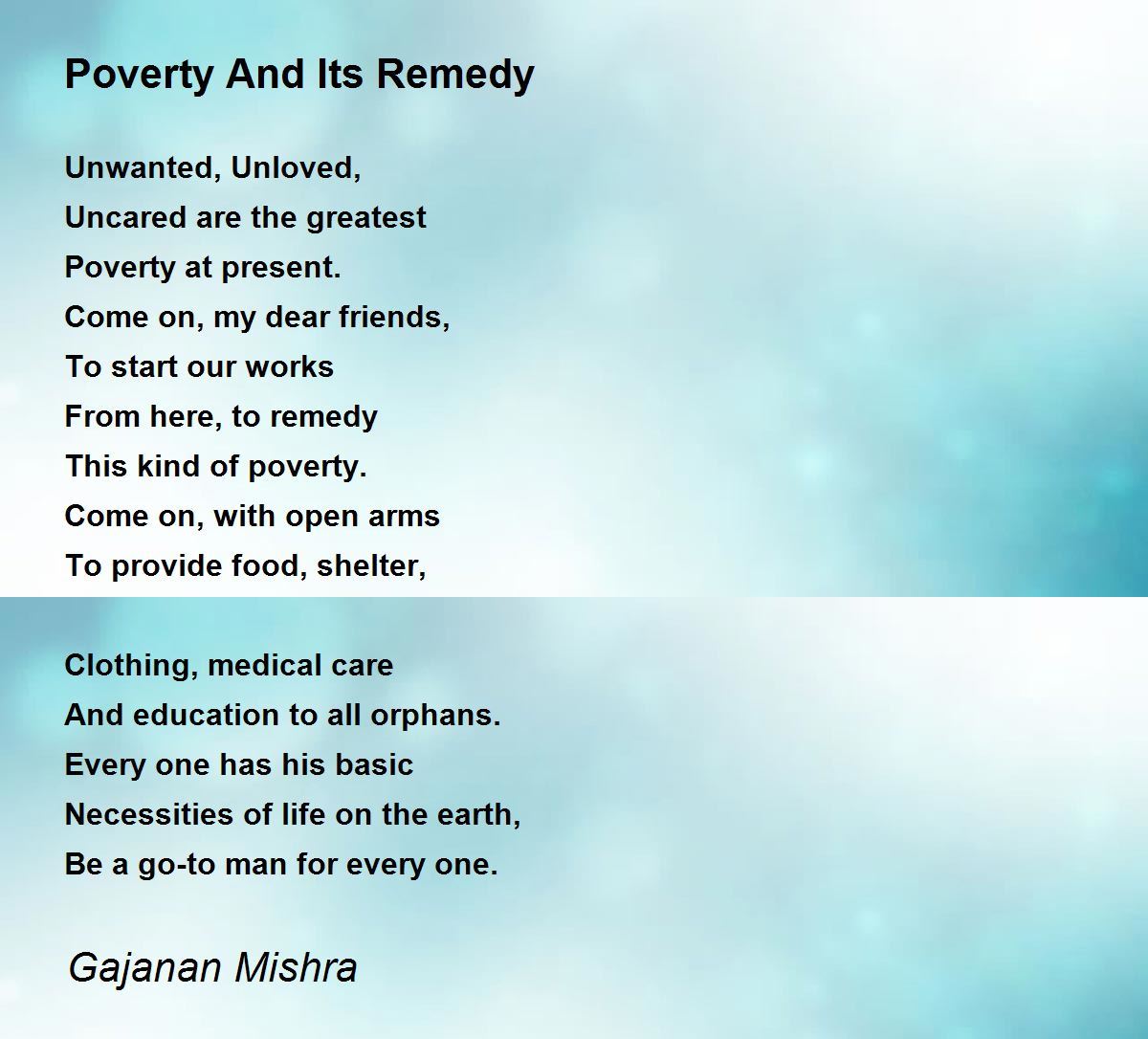 Poverty And Its Remedy - Poverty And Its Remedy Poem by Gajanan Mishra