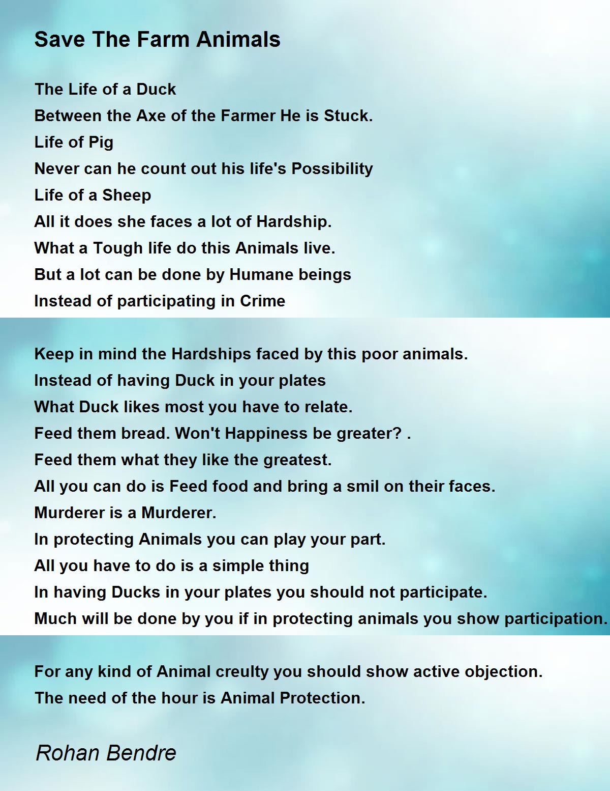 Save The Farm Animals - Save The Farm Animals Poem by Rohan Bendre