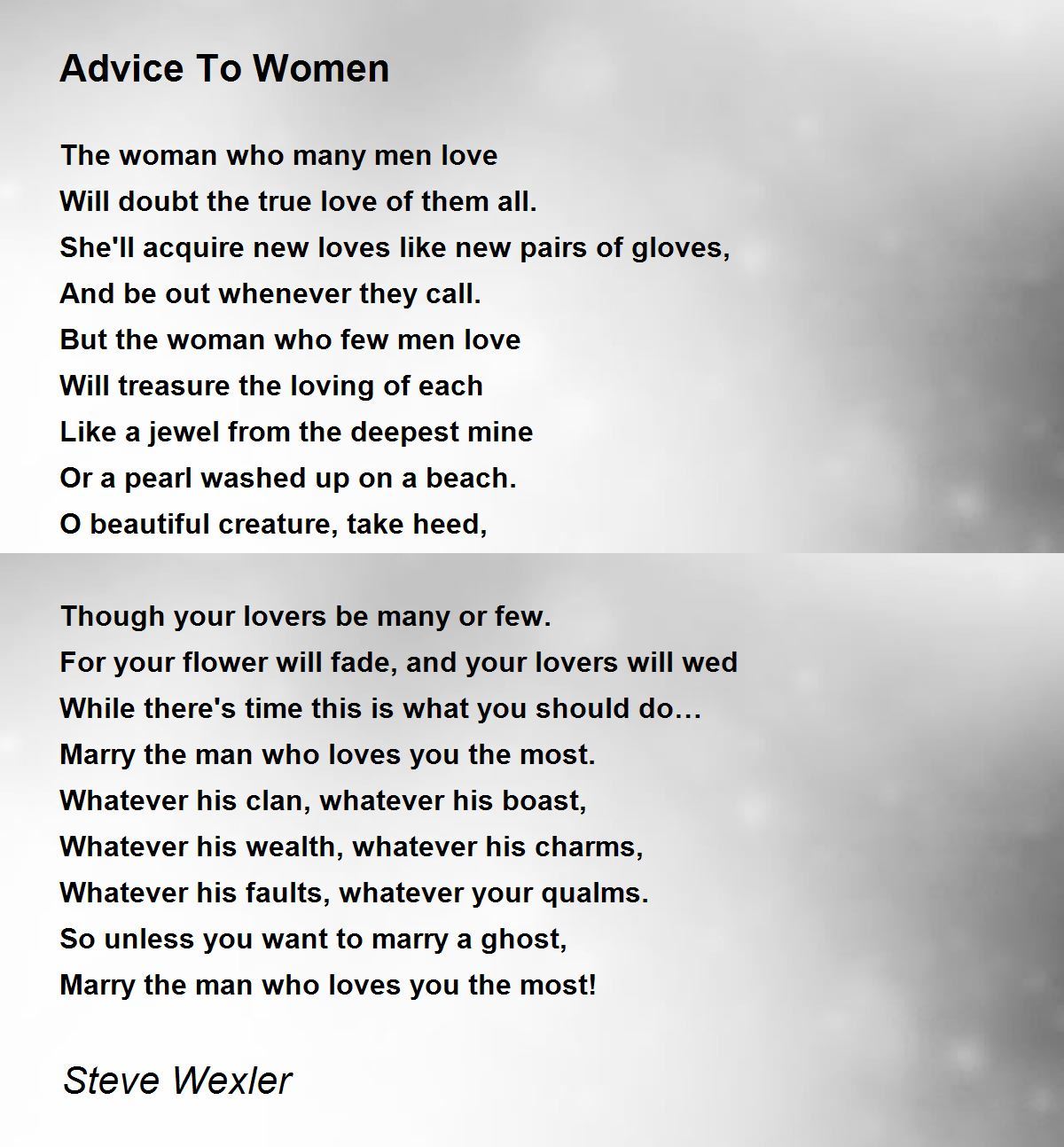 Advice To Women - Advice To Women Poem by Steve Wexler