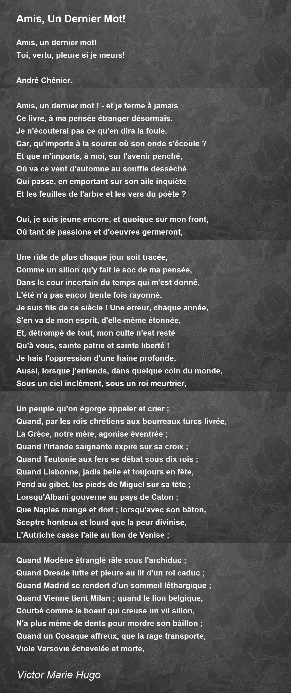 Amis, Un Dernier Mot! - Amis, Un Dernier Mot! Poem by Victor Marie Hugo