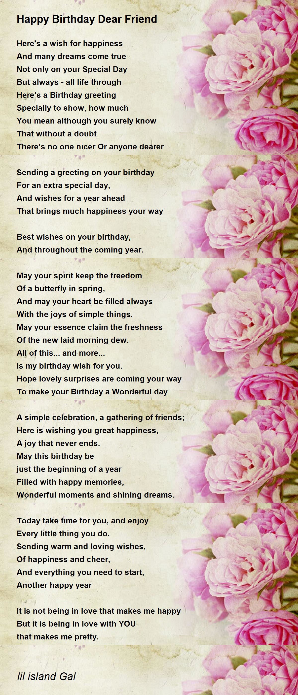 happy birthday my special friend poem