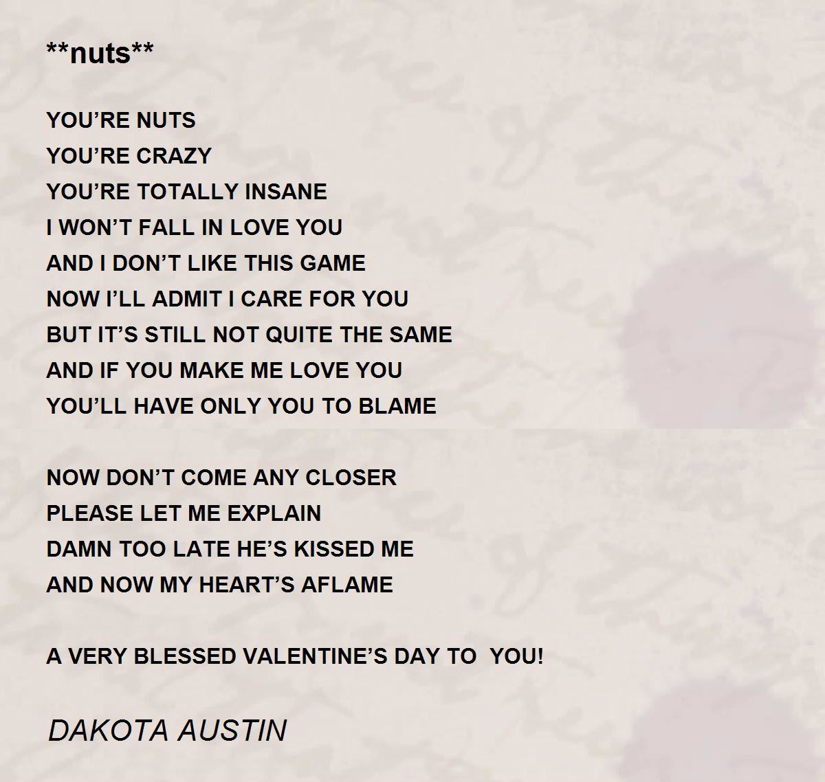 nuts** - **nuts** Poem by DAKOTA AUSTIN