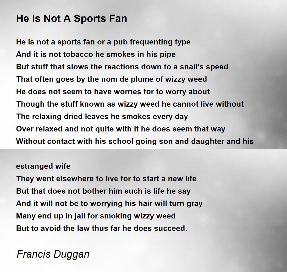 Sports Fan Poem By Francis Duggan
