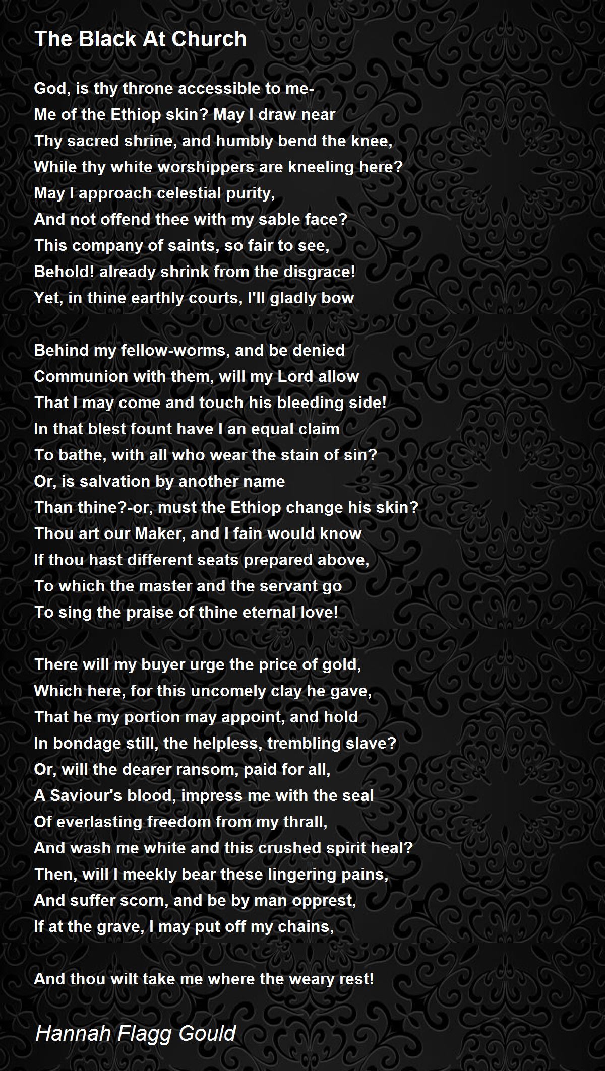 Black At Church Poem By Hannah Flagg Gould