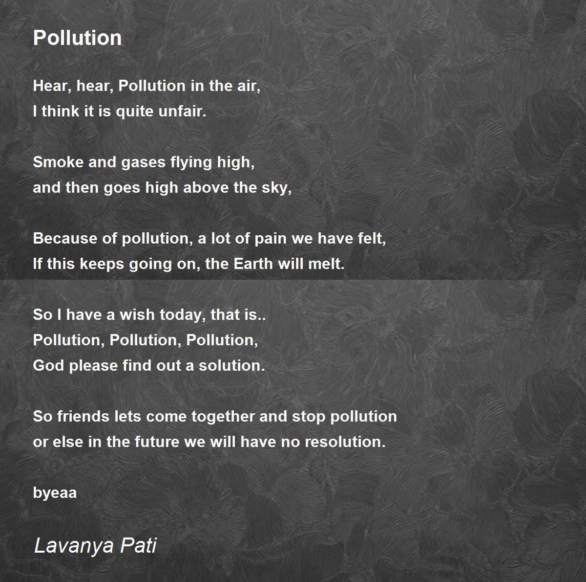 Pollution Poem By Lavanya Pati