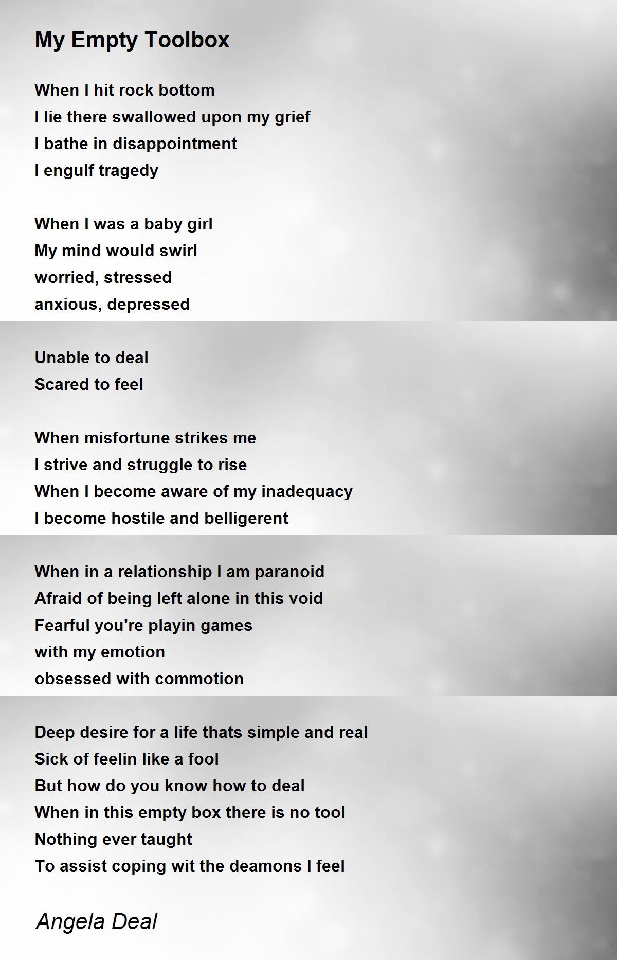 My Empty Toolbox - My Empty Toolbox Poem by Angela Deal