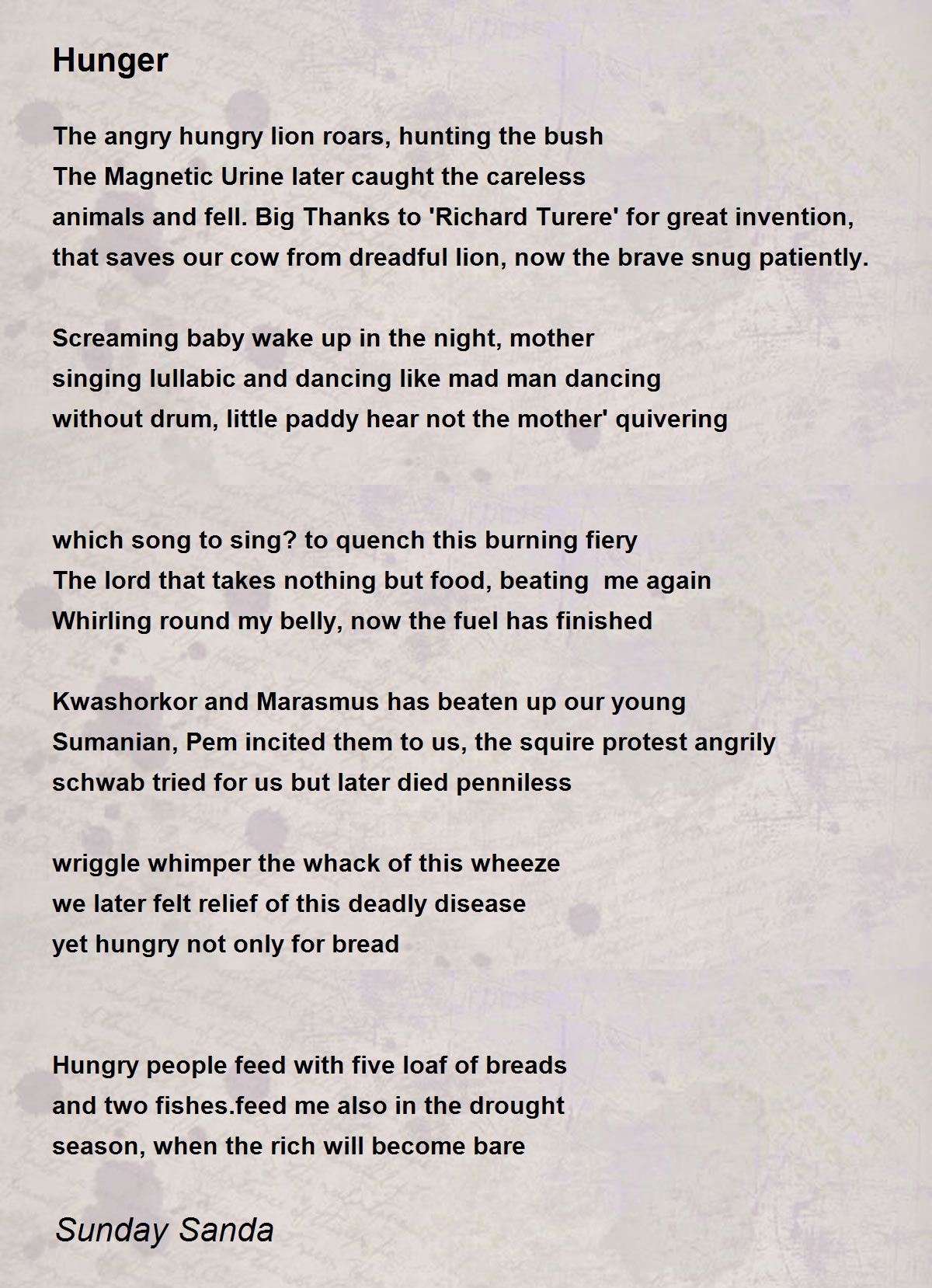 Hunger - Hunger Poem by Sunday Sanda