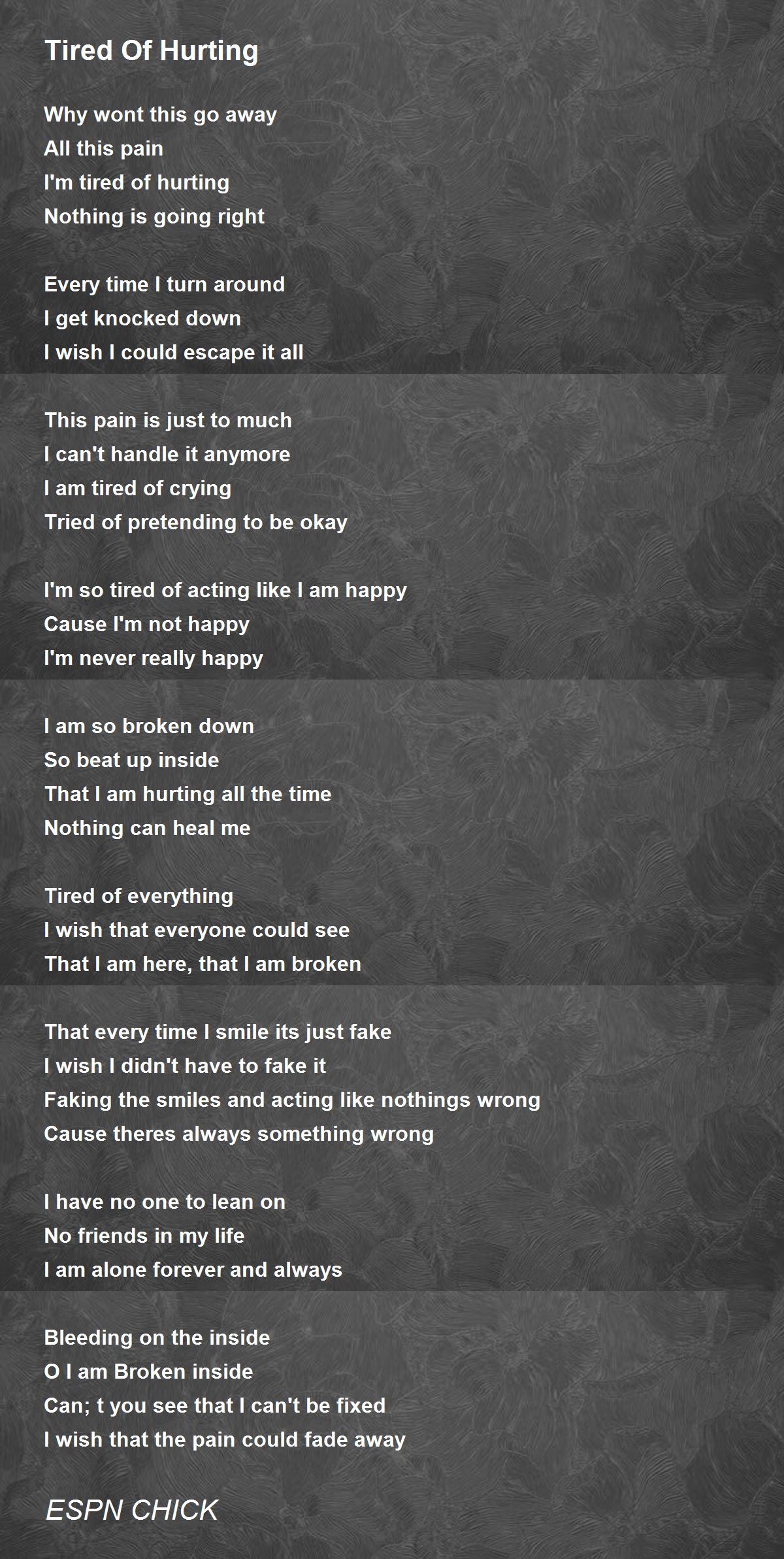 Tired Of Pretending - Tired Of Pretending Poem by ESPN CHICK