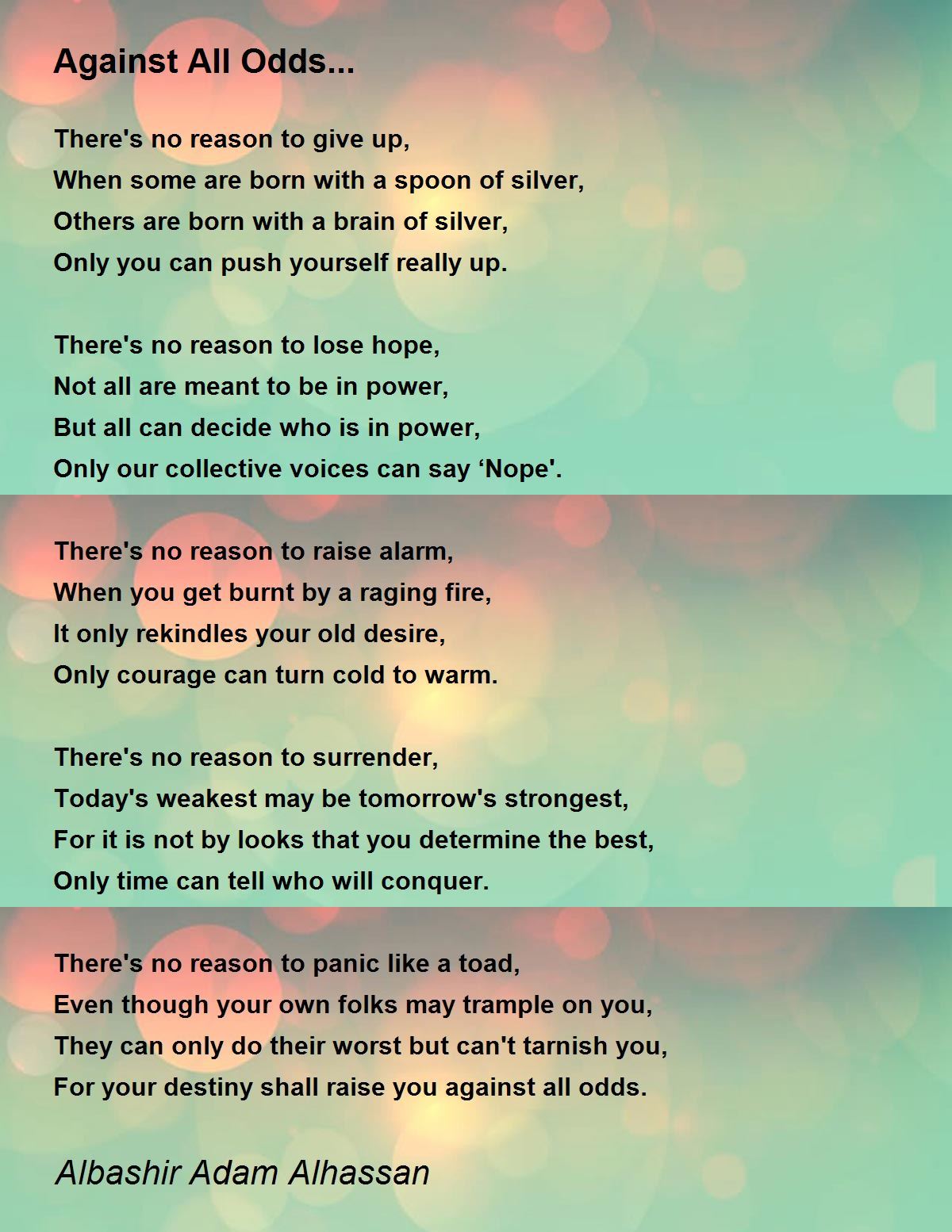 Against All Odds - Against All Odds Poem by Albashir Adam