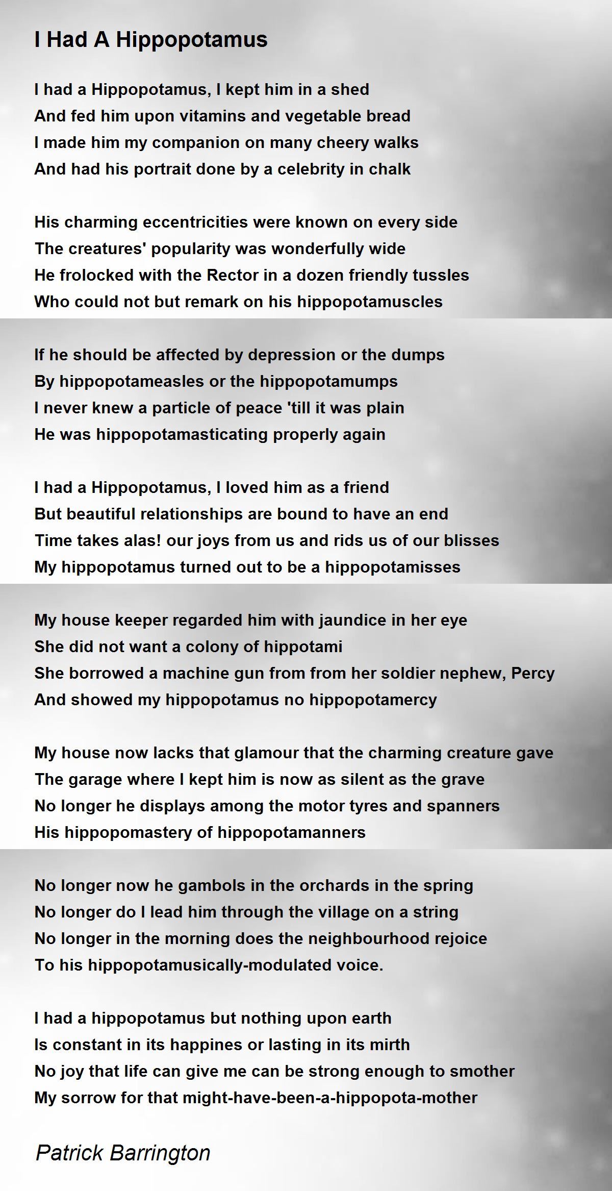 I Had A Hippopotamus - I Had A Hippopotamus Poem by Patrick Barrington