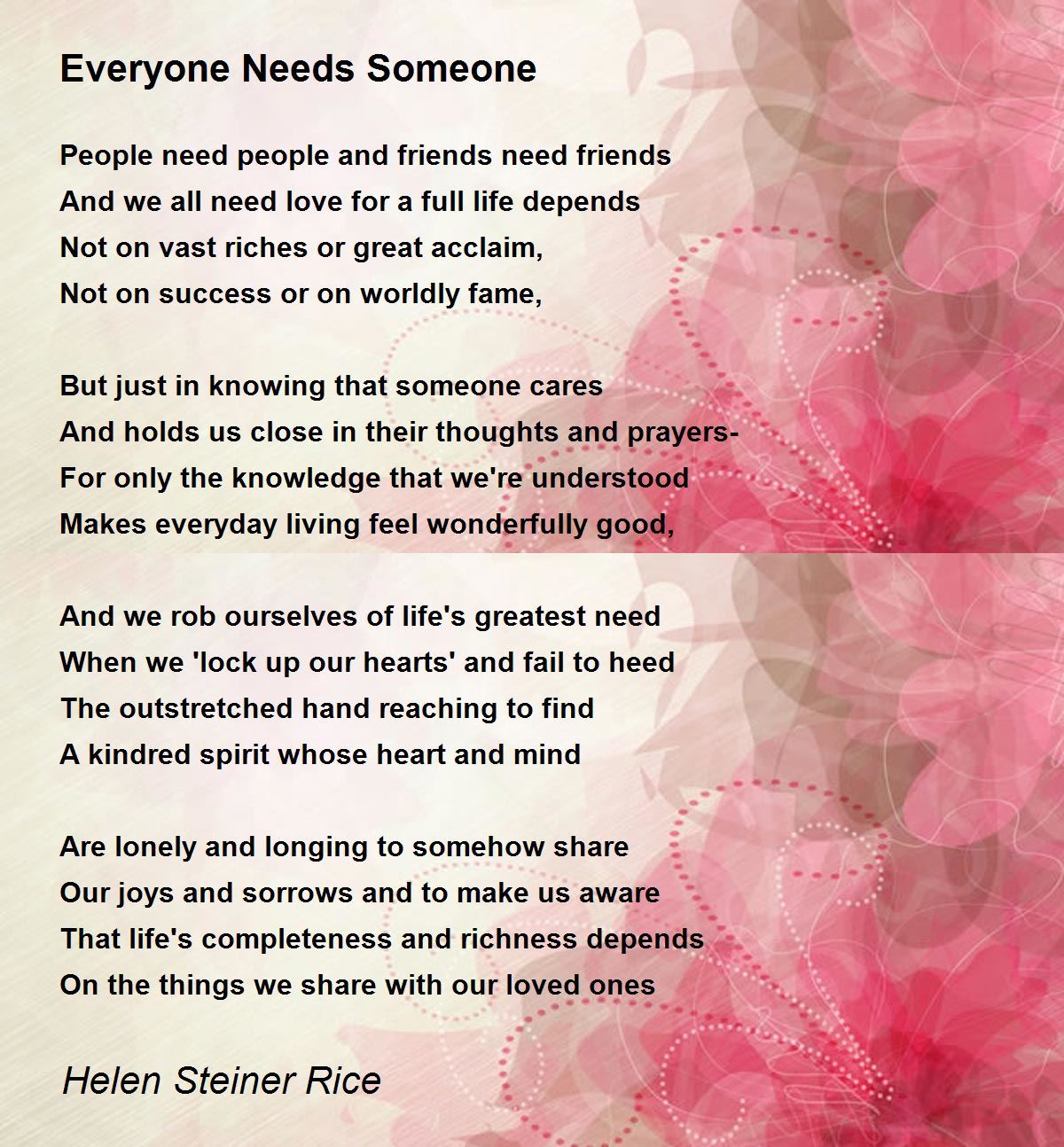 Everyone Needs Someone Poem
