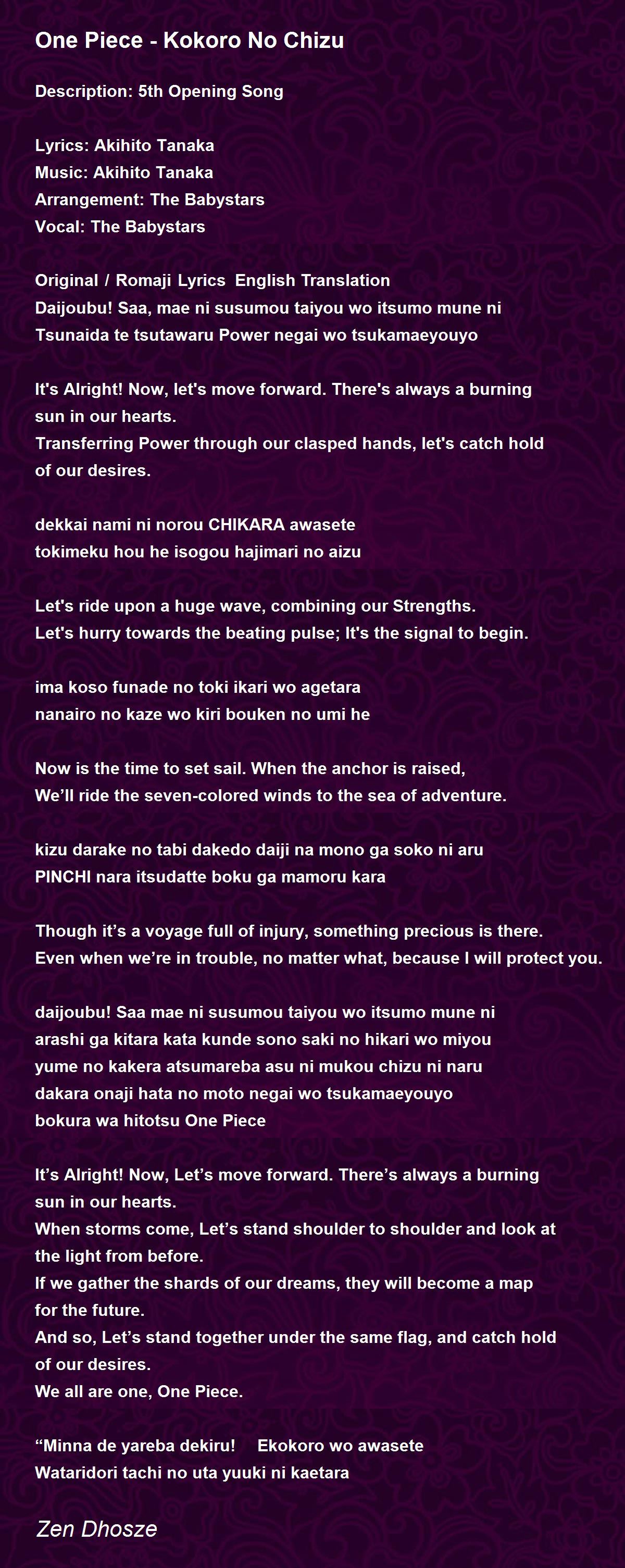 One Piece Opening 05 Lyrics Kanji/Romaji/EN/ID [BOYSTYLE ~ Kokoro no Chizu  (心の地図)][Full Song] 