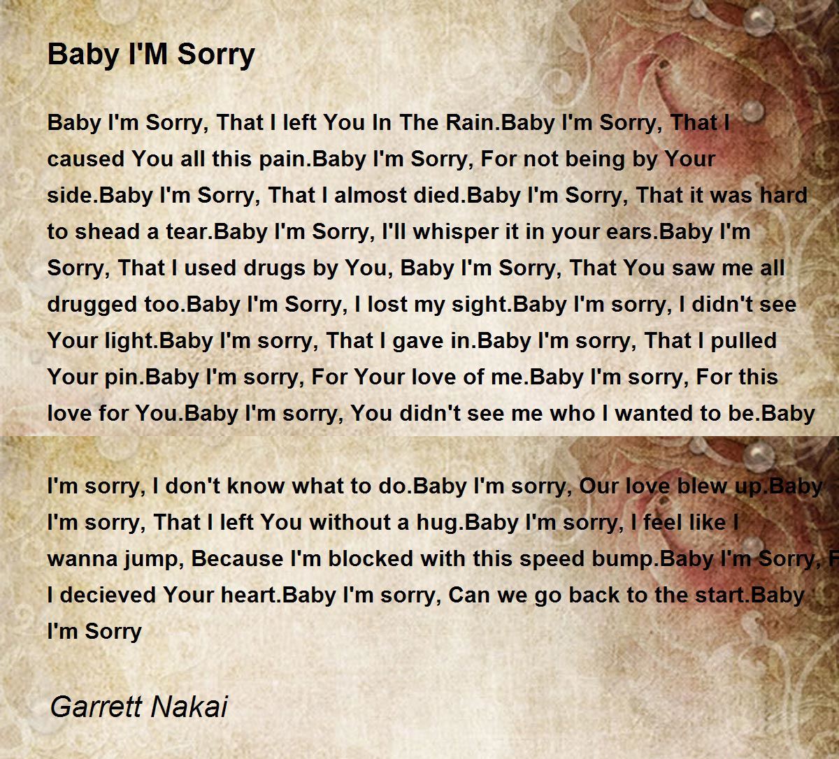 Baby I'M Sorry - Baby I'M Sorry Poem by Garrett Nakai