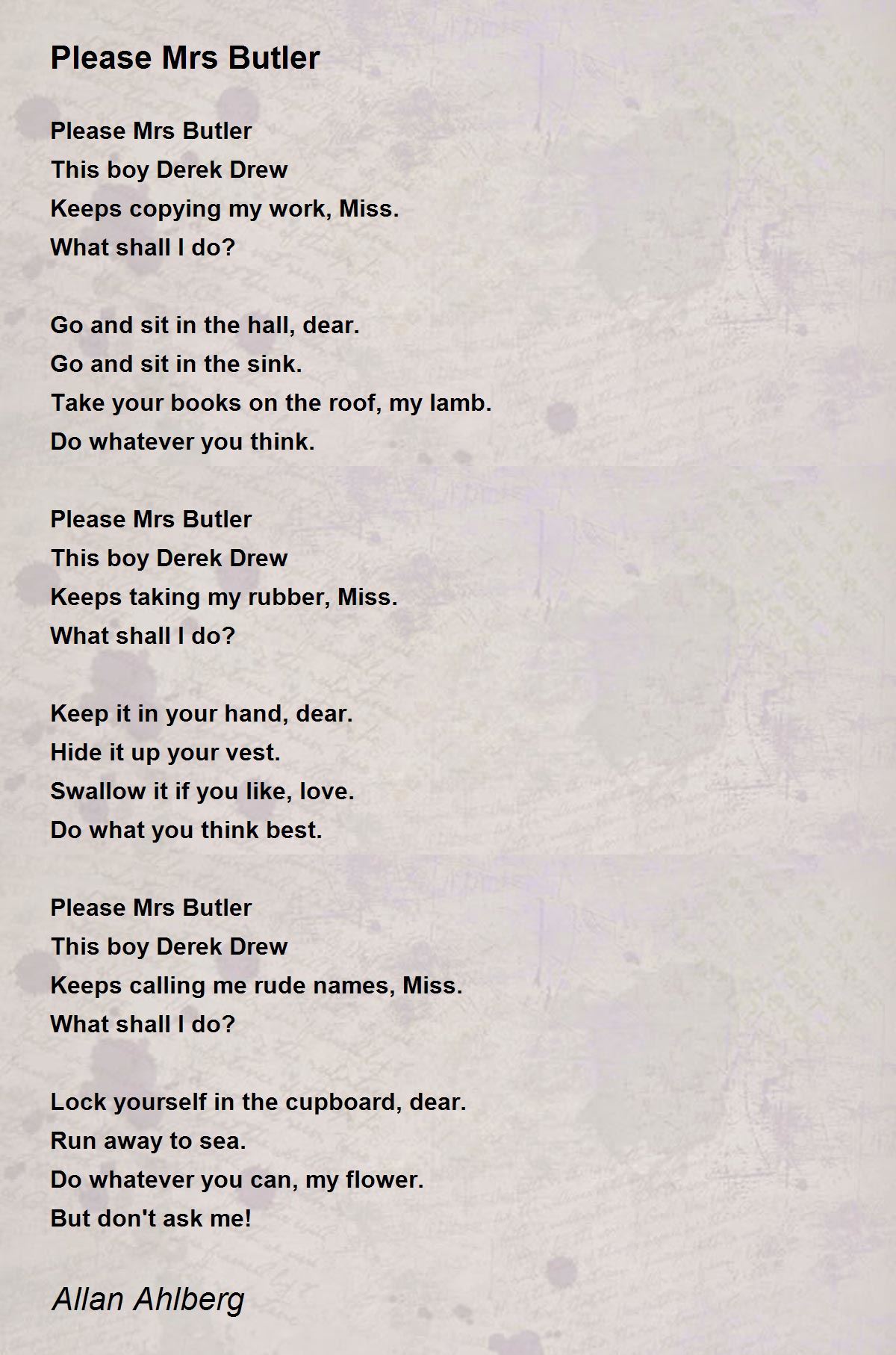 Please Mrs Butler - Please Mrs Butler Poem by Allan Ahlberg