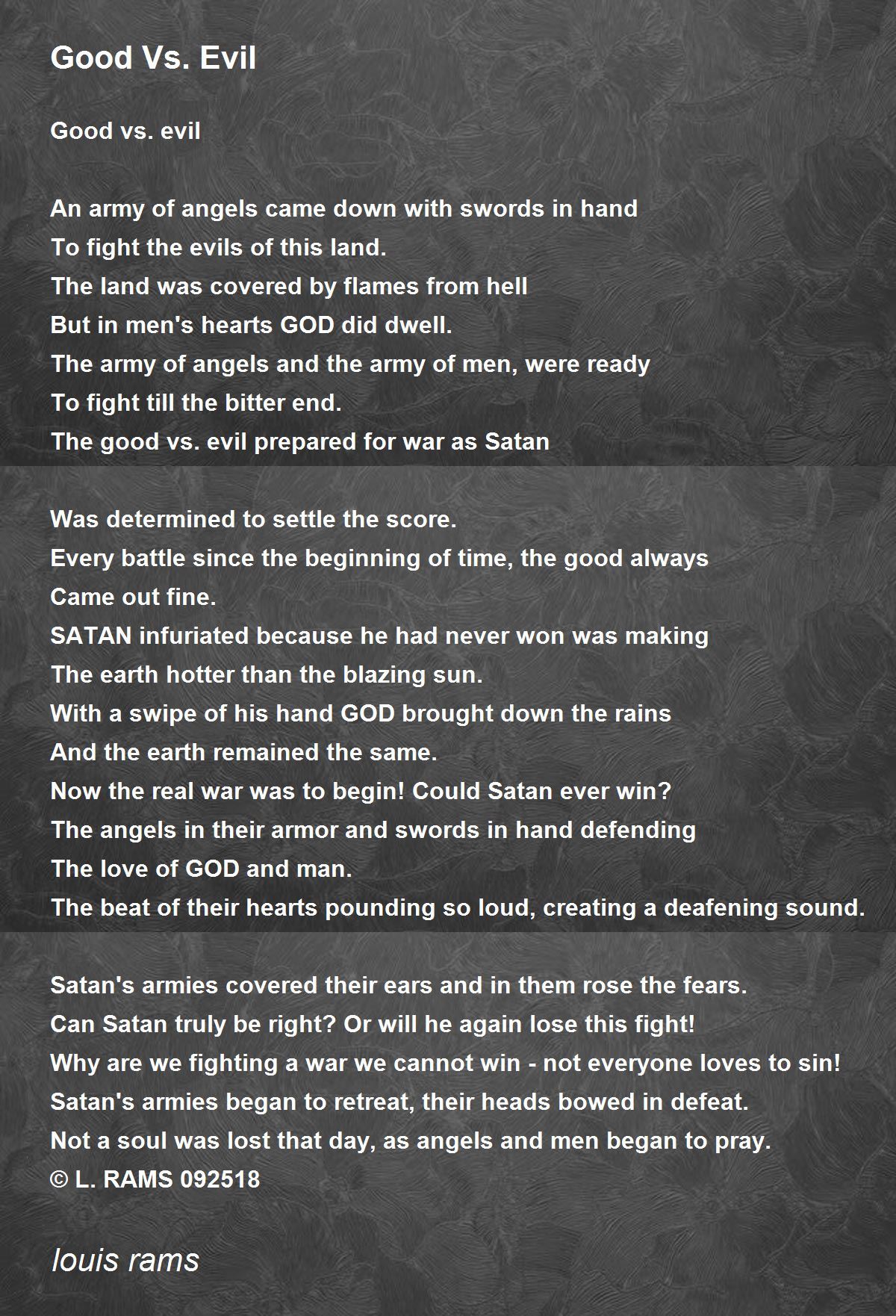 Good Vs Evil Poem By Louis Rams