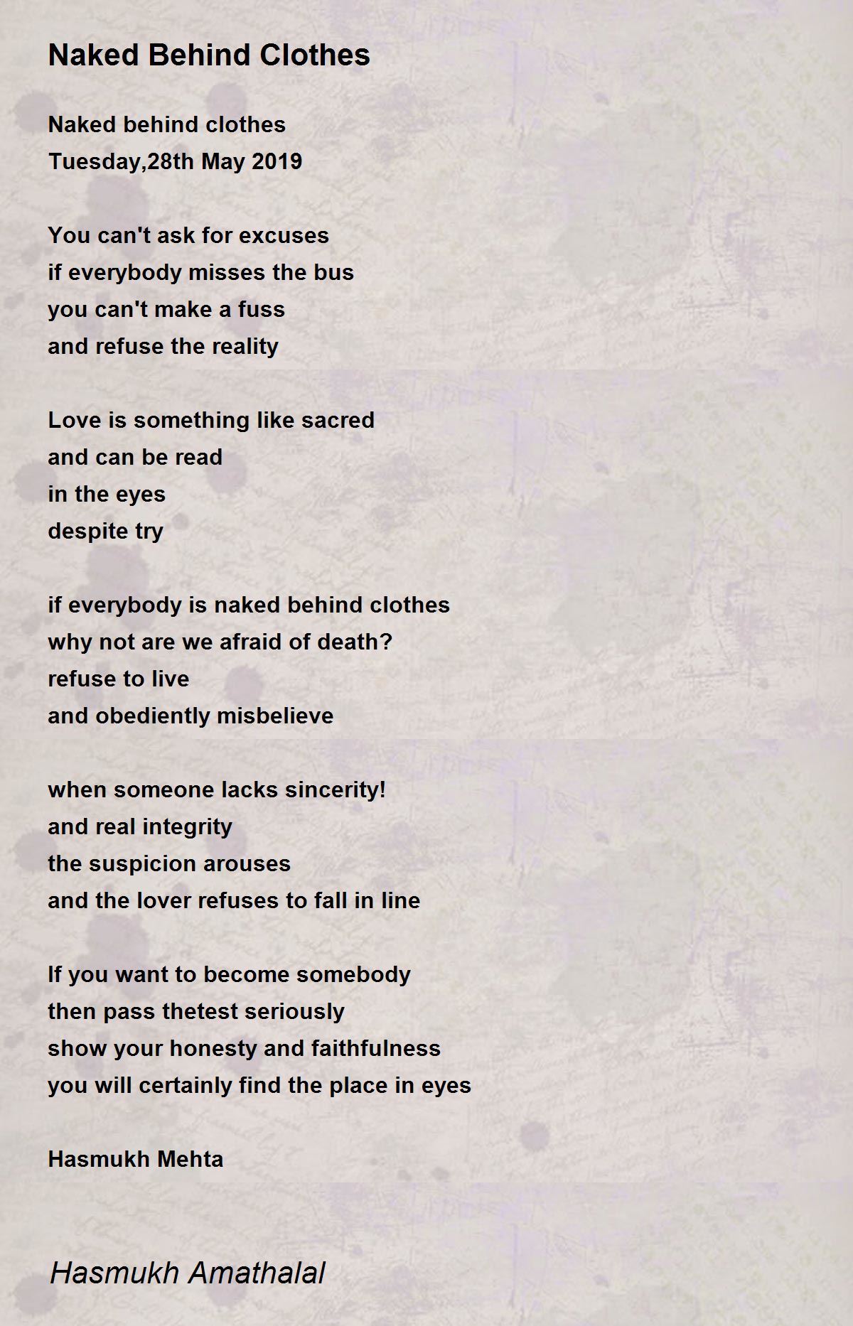 Naked Behind Clothes - Naked Behind Clothes Poem by Mehta Hasmukh Amathaal