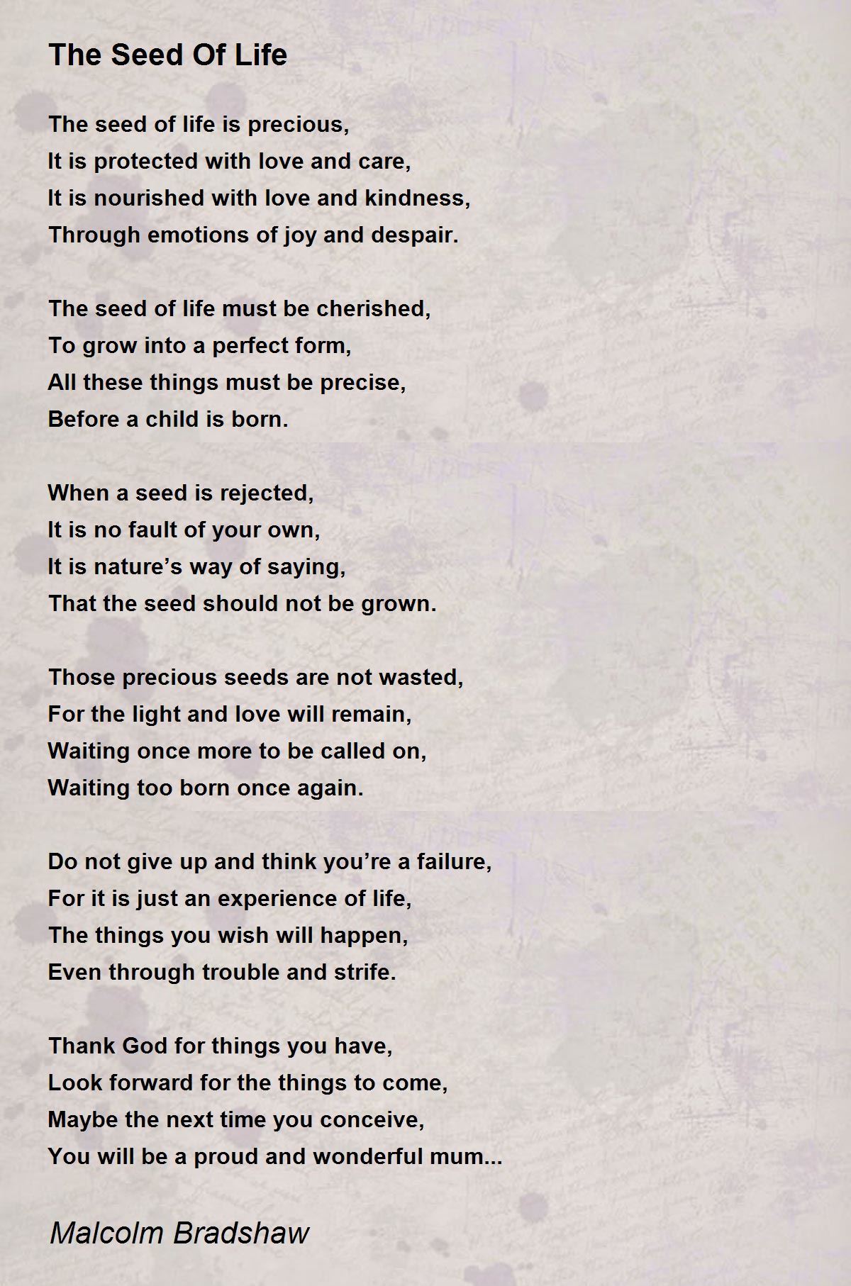 The Seed Of Life Poem By Malcolm Bradshaw