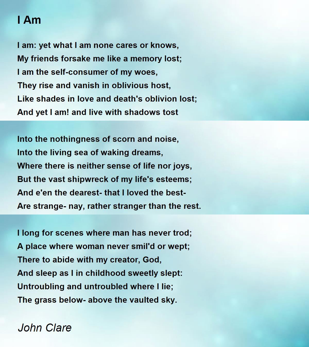 I Am - I Am Poem by John Clare