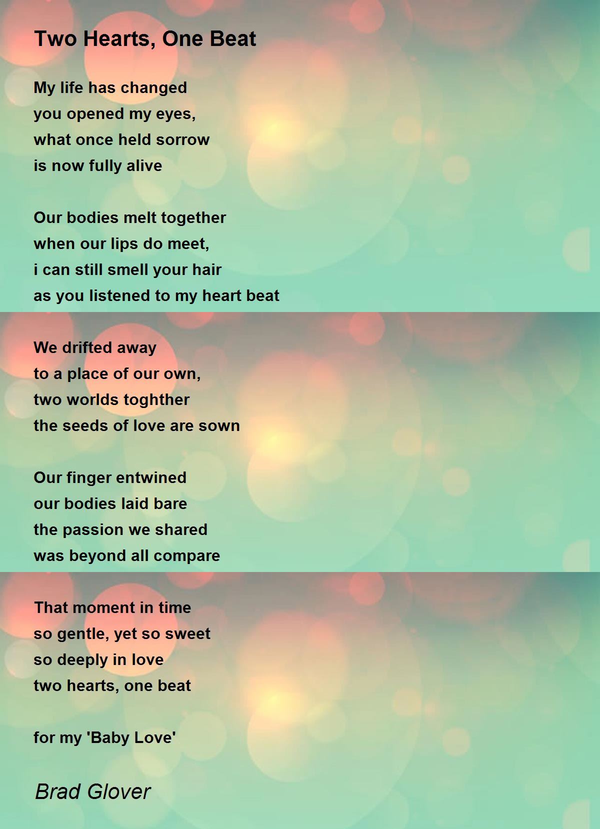 Two - Two One Beat Poem by Brad Glover
