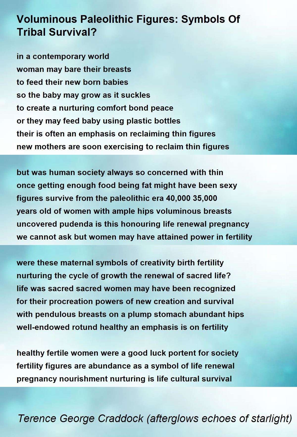 Voluminous Paleolithic Figures: Symbols Of Tribal Survival? - Voluminous  Paleolithic Figures: Symbols Of Tribal Survival? Poem by Terence Craddock