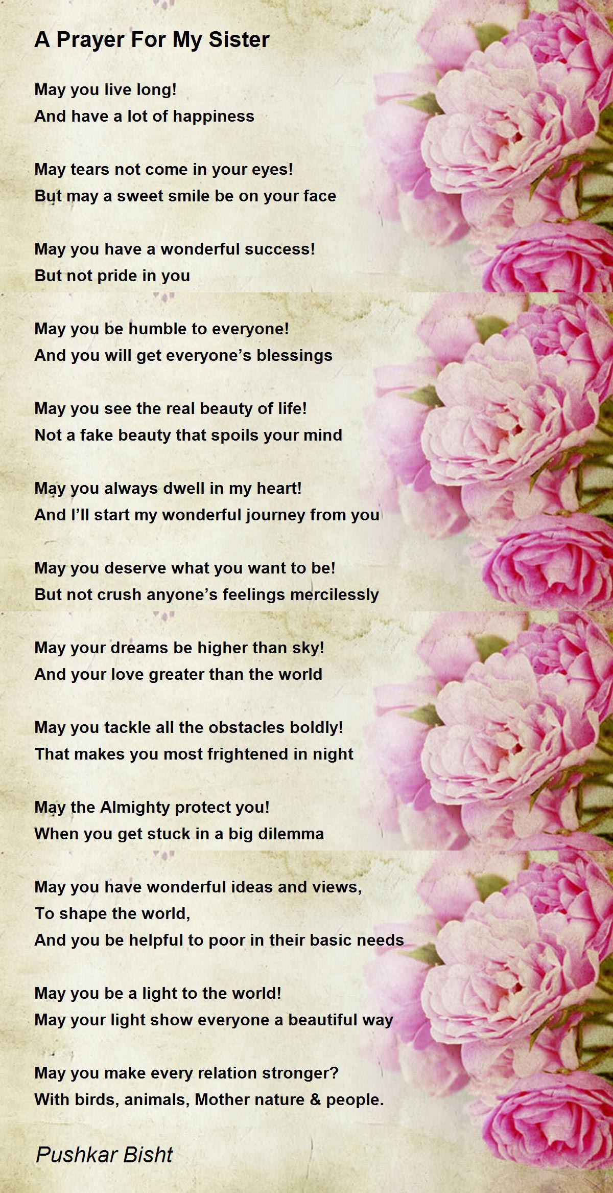 A Prayer For My Sister Poem
