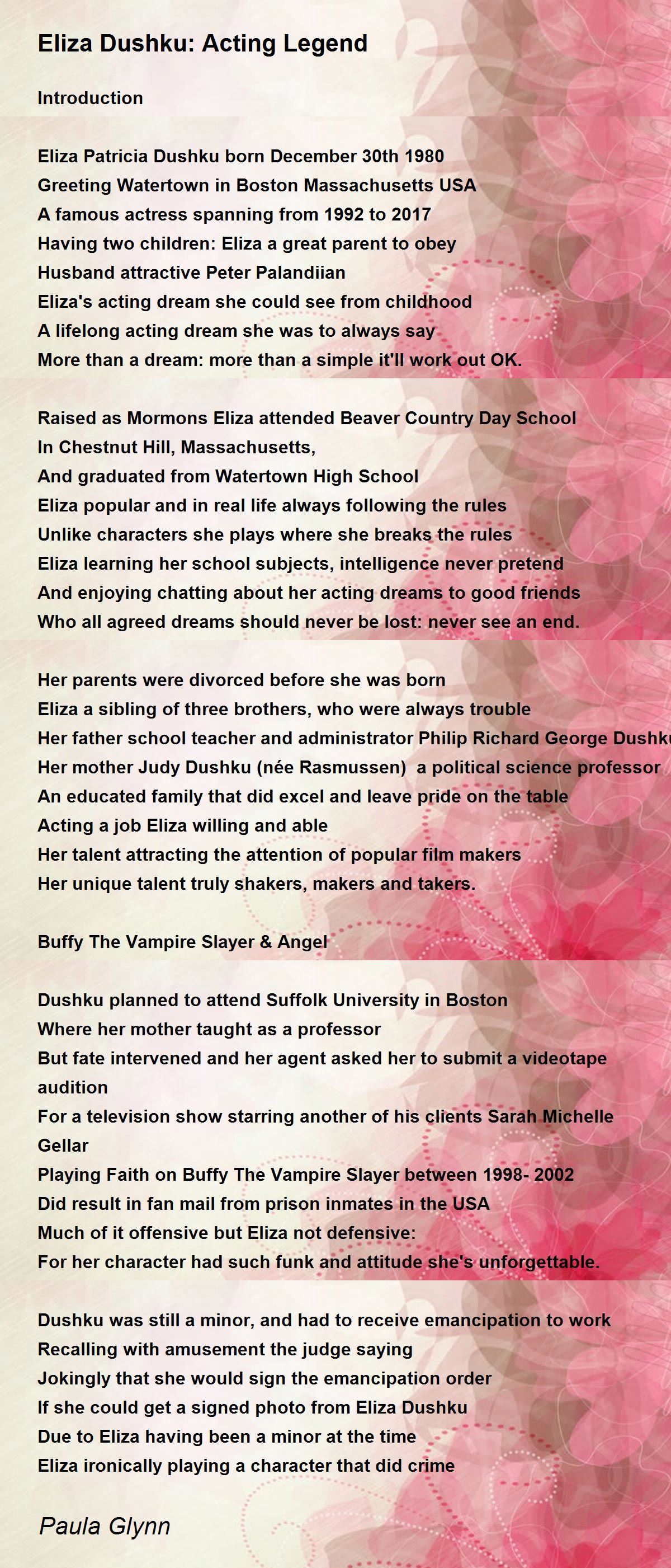 Eliza Dushku: Acting Legend - Eliza Dushku: Acting Legend Poem by Paula  Glynn