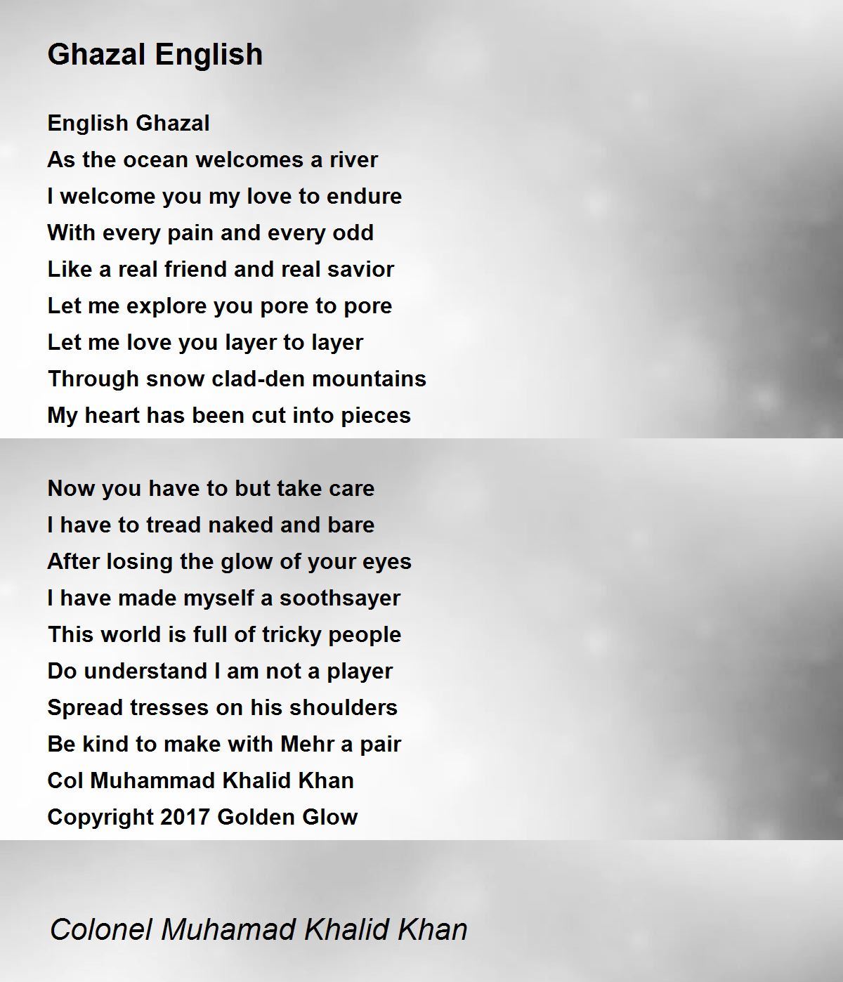 Ghazal English - Ghazal English Poem by Colonel Muhamad Khalid Khan