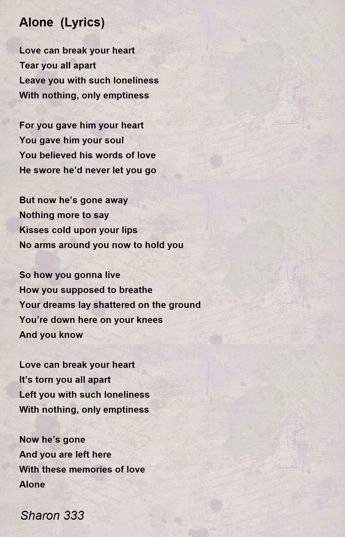 Our Love (Lyrics) - Our Love (Lyrics) Poem by Sharon 333