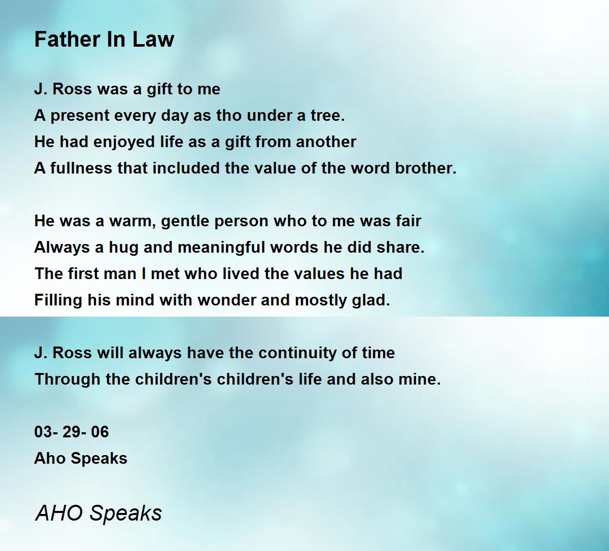 Father In Law Poem By Aho Speaks
