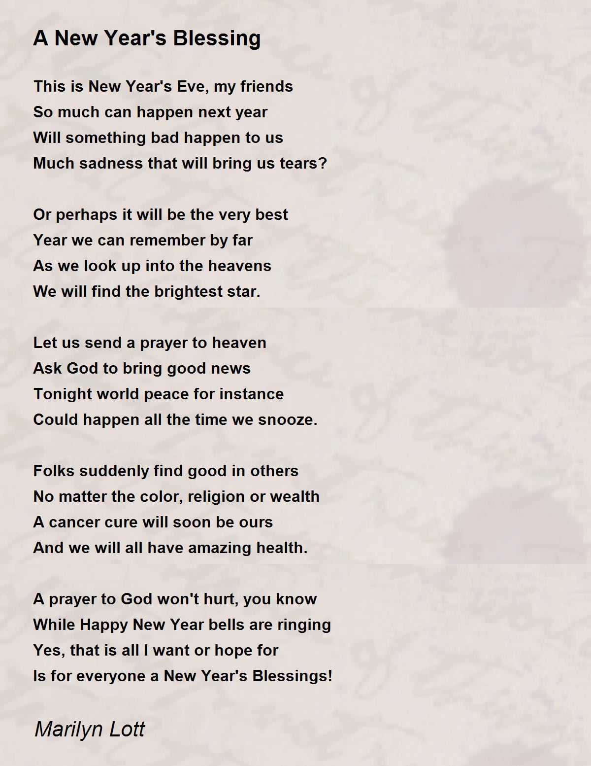 A New Year&rsquo;s Blessing - A New Year&rsquo;s Blessing Poem by Marilyn Lott